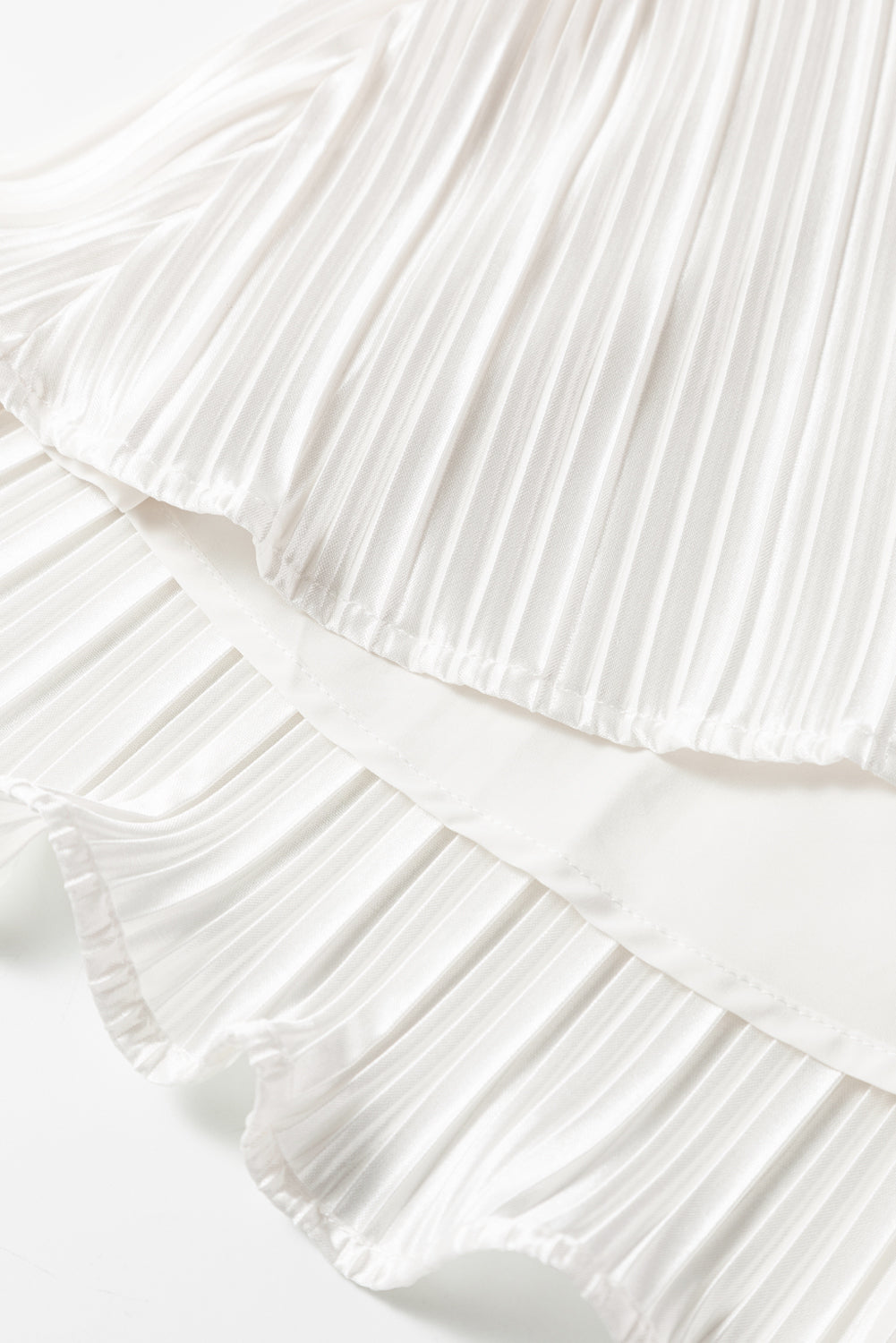 White Flutter Sleeve Wrapped Pleated Sashed Short Dress