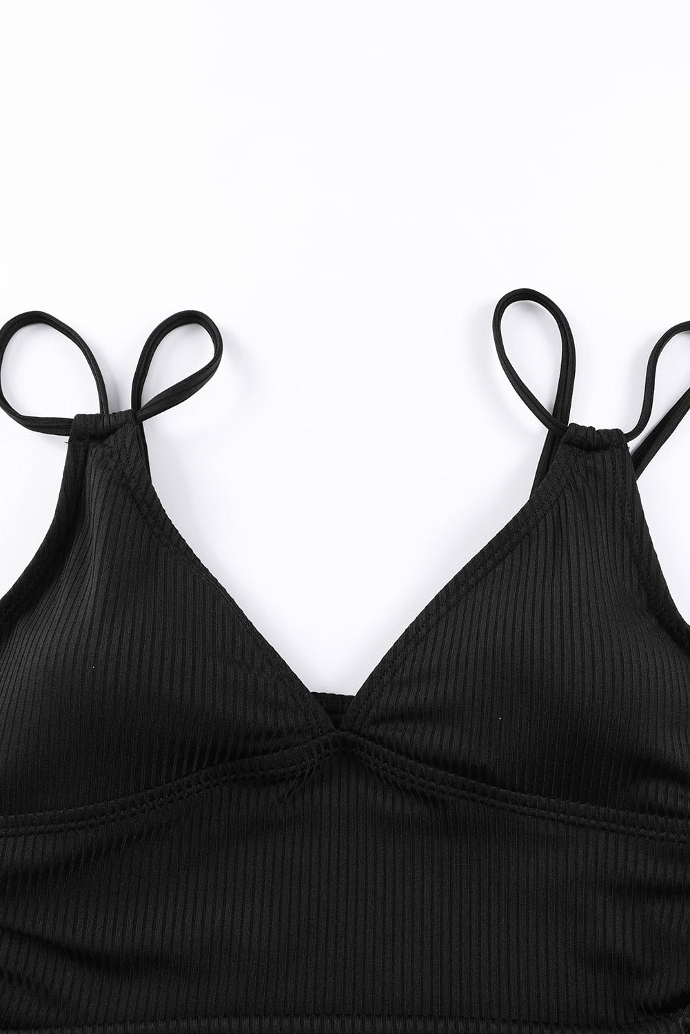 Black Adjustable Straps Ribbed Knit One Piece Swimsuit