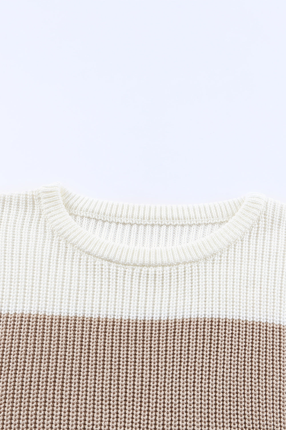 Khaki Color Block Knitted O-neck Pullover Sweater