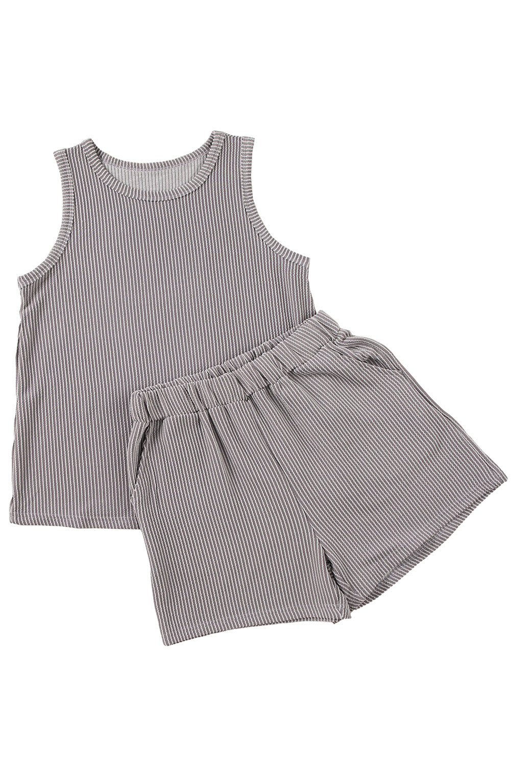 Medium Grey Corded Sleeveless Top and Pocketed Shorts Set