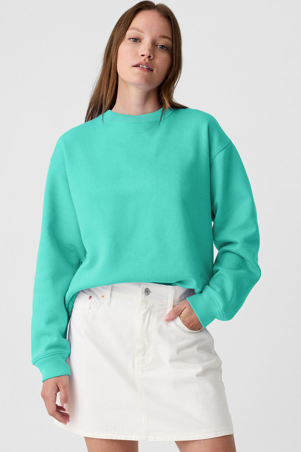 Aruba Blue Solid Fleece Lined Drop Shoulder Terry Sweatshirt