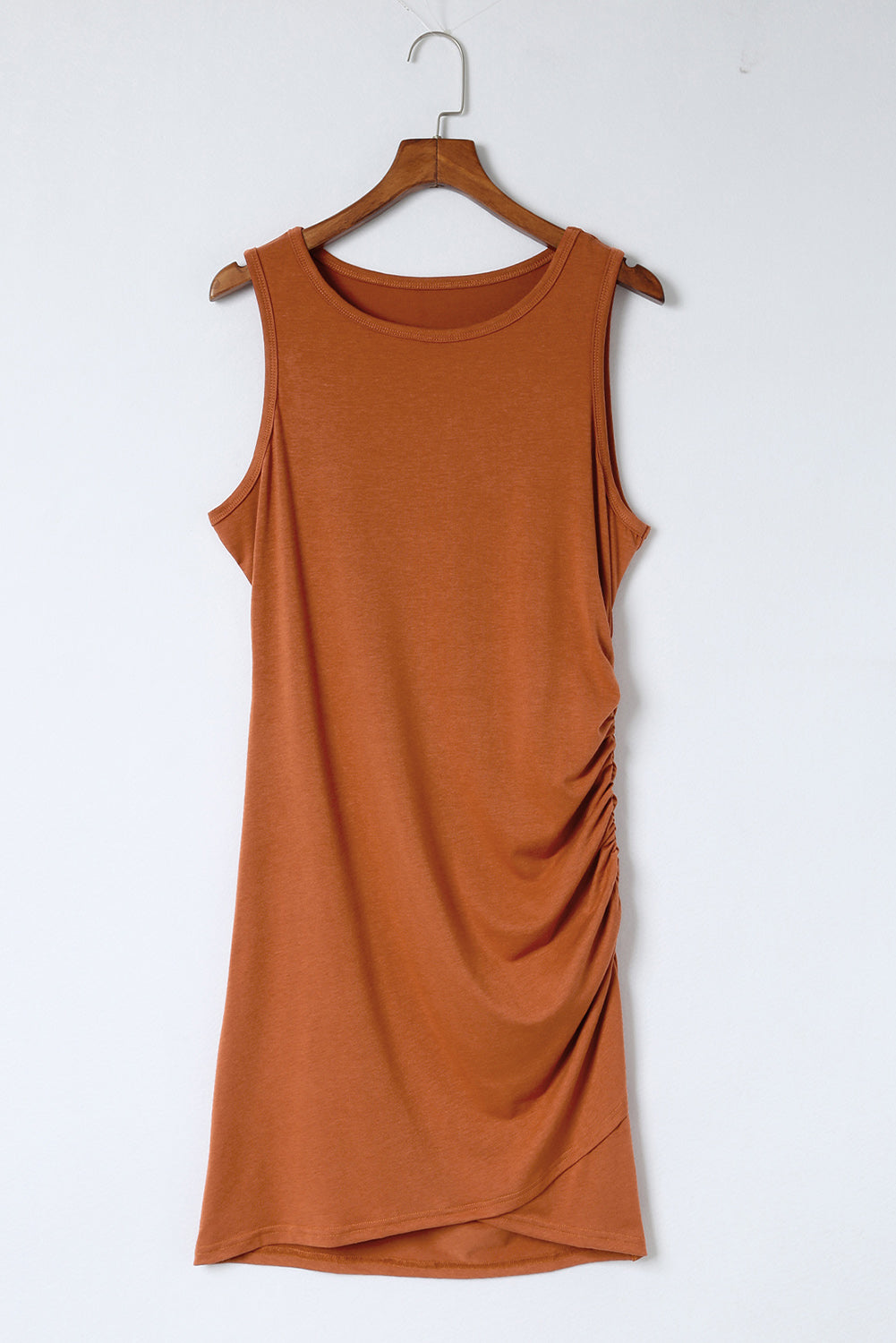 Ruched Arch Hem Round Neck Sleeveless Mini Dress