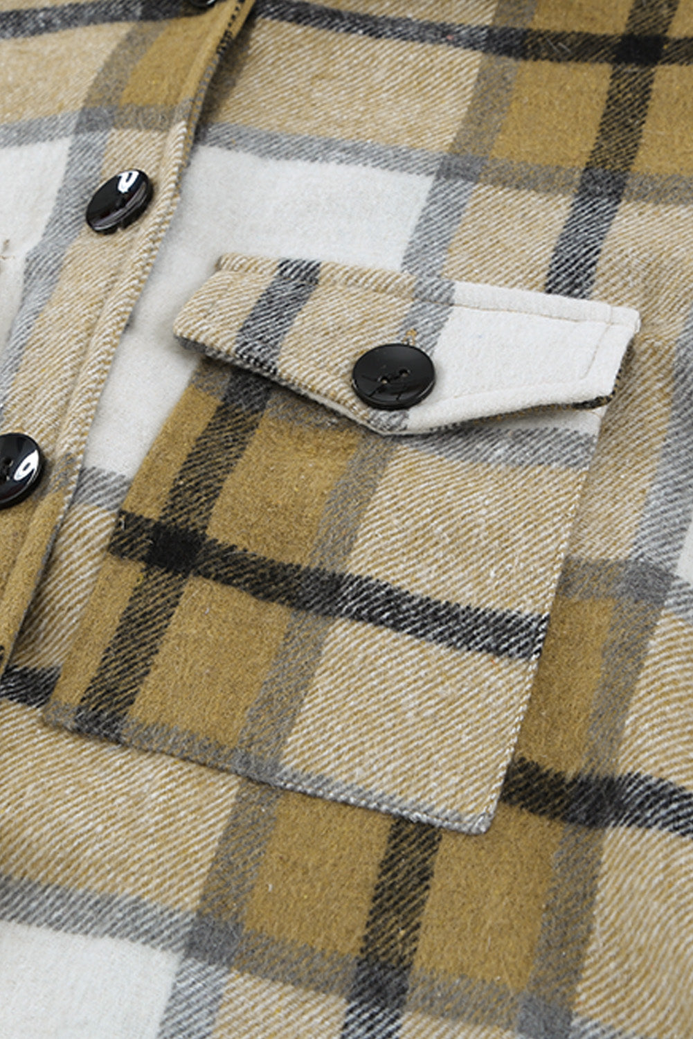 Khaki Shirt Collar Button Closure Plaid Coat