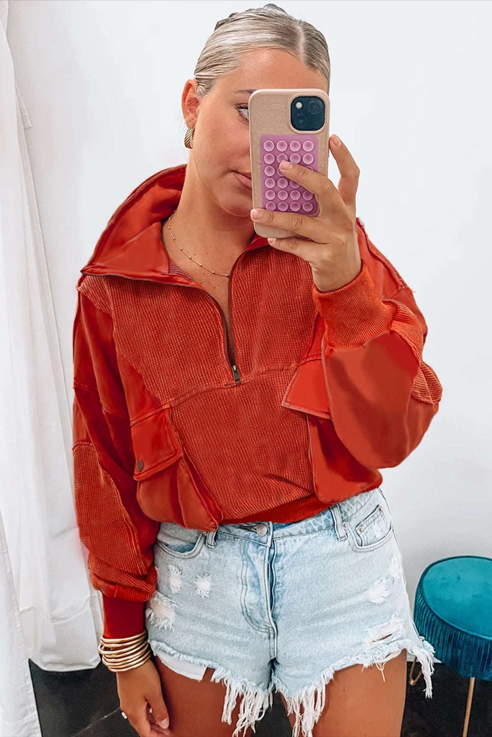 Red Dahlia Mineral Wash Zip up Sweatshirt