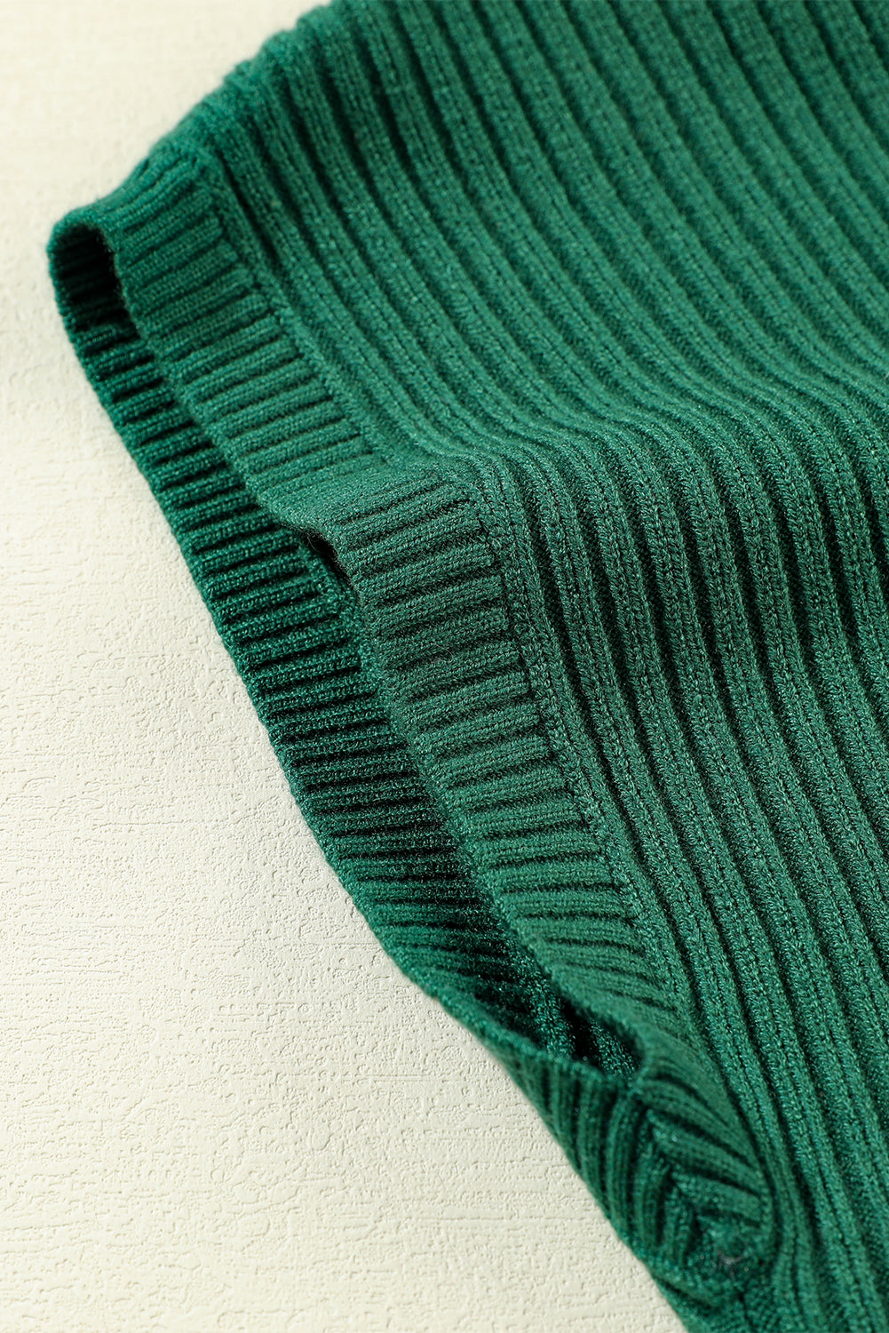 Blackish Green Patch Pocket Ribbed Knit Short Sleeve Sweater