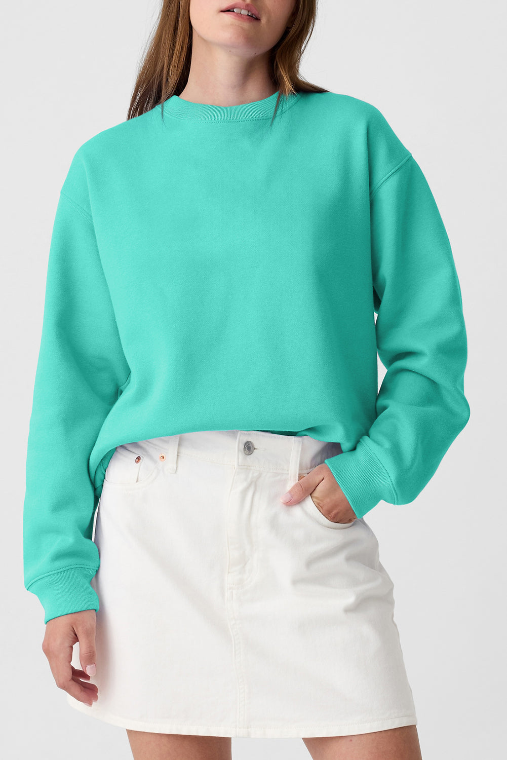 Aruba Blue Solid Fleece Lined Drop Shoulder Terry Sweatshirt