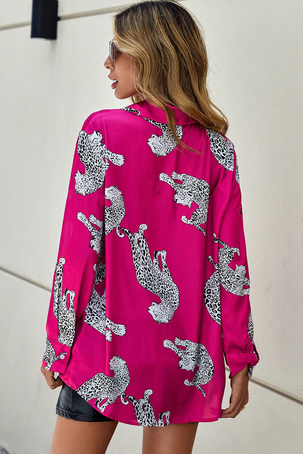 Rose Lively Leopard Print Button Front Shirt