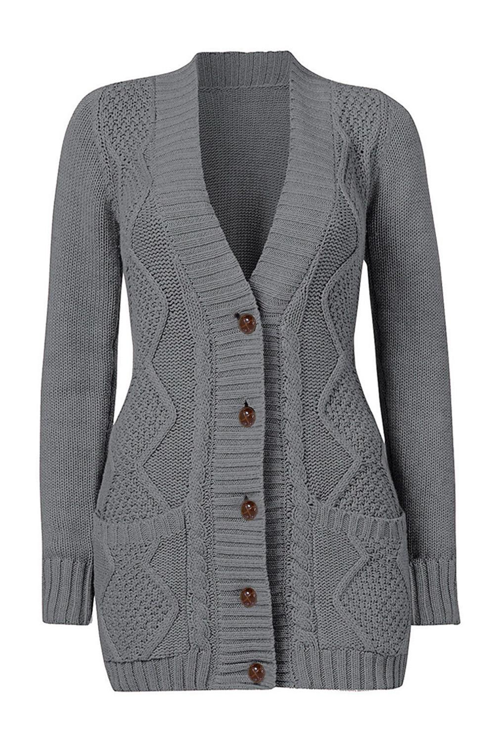 Dark Gray Front Pocket and Buttons Closure Cardigan