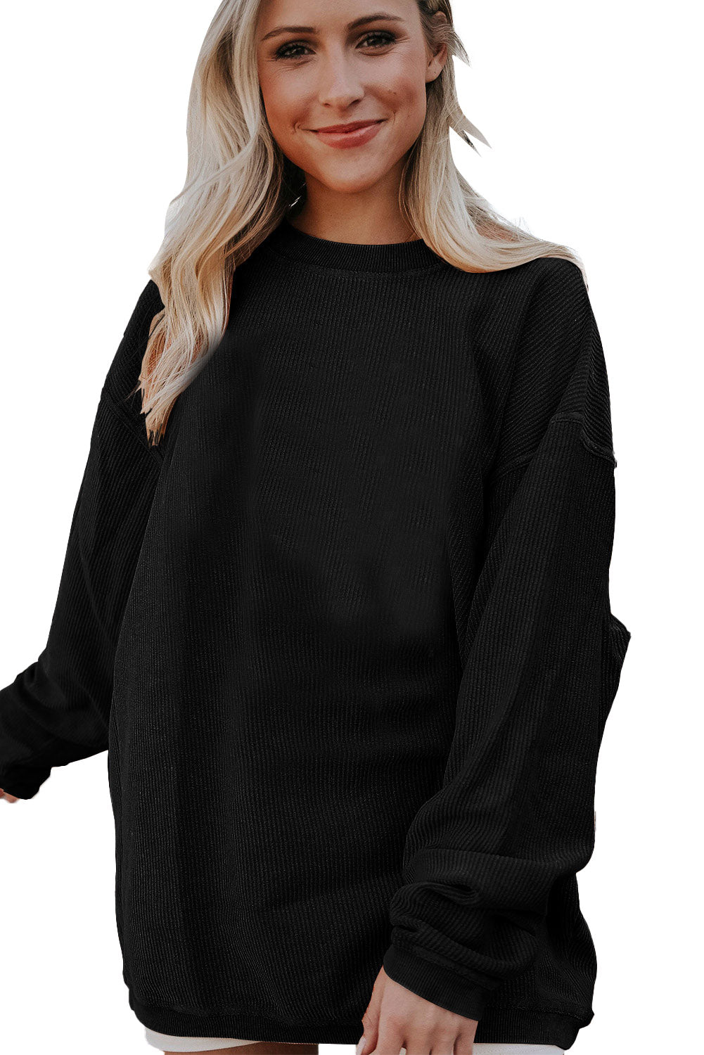 Black Ribbed Corded Oversized Sweatshirt