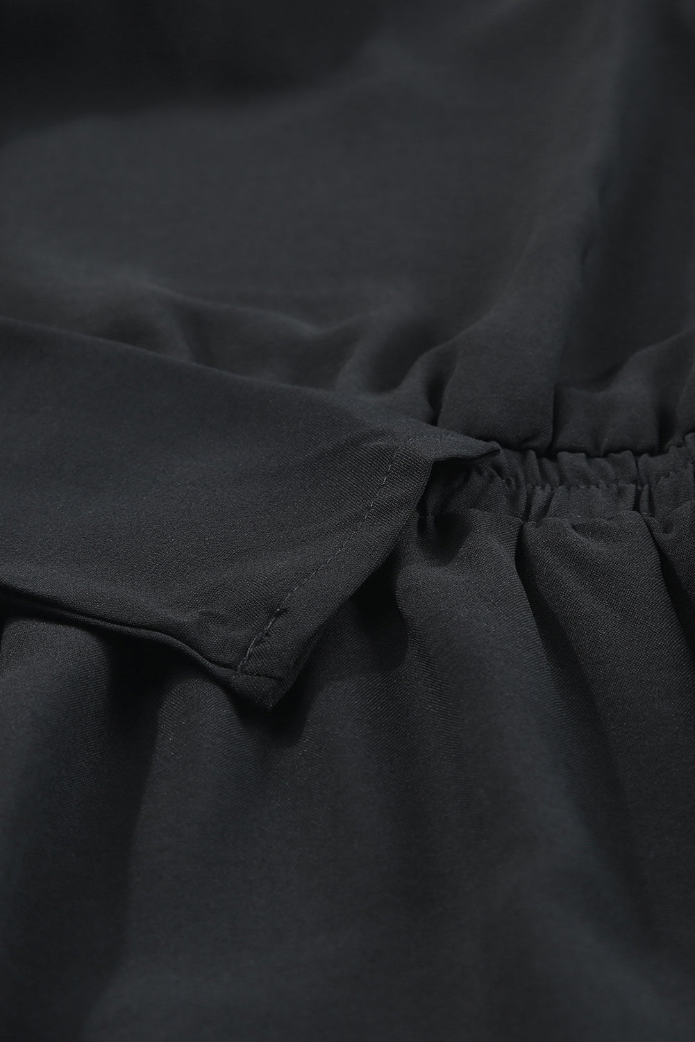 Black Ruffled V Neck Cut-out Back Elastic Waist Dress