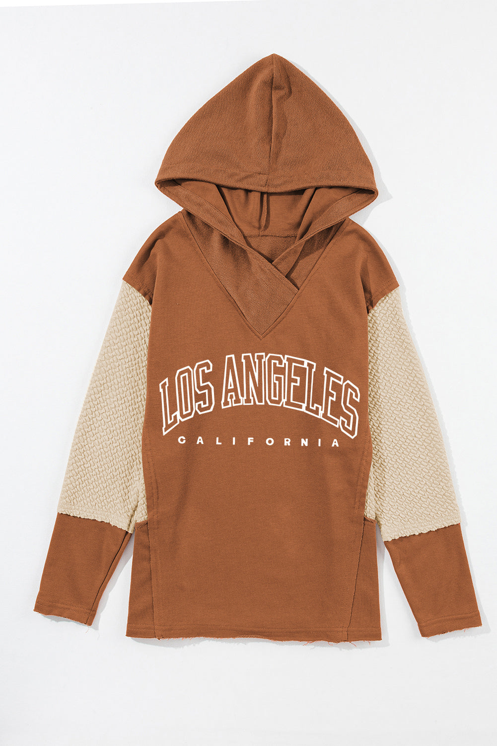 Chestnut LOS ANGELES Colorblock Textured Knit Patchwork Hoodie