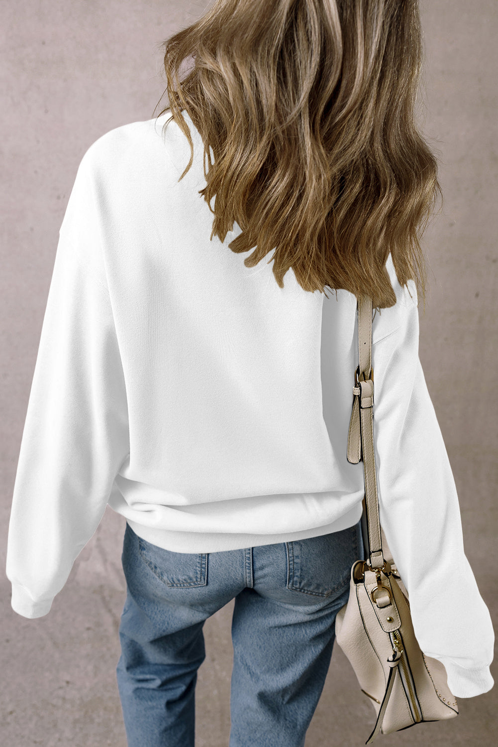 White Solid Fleece Lined Crew Neck Casual Sweatshirt