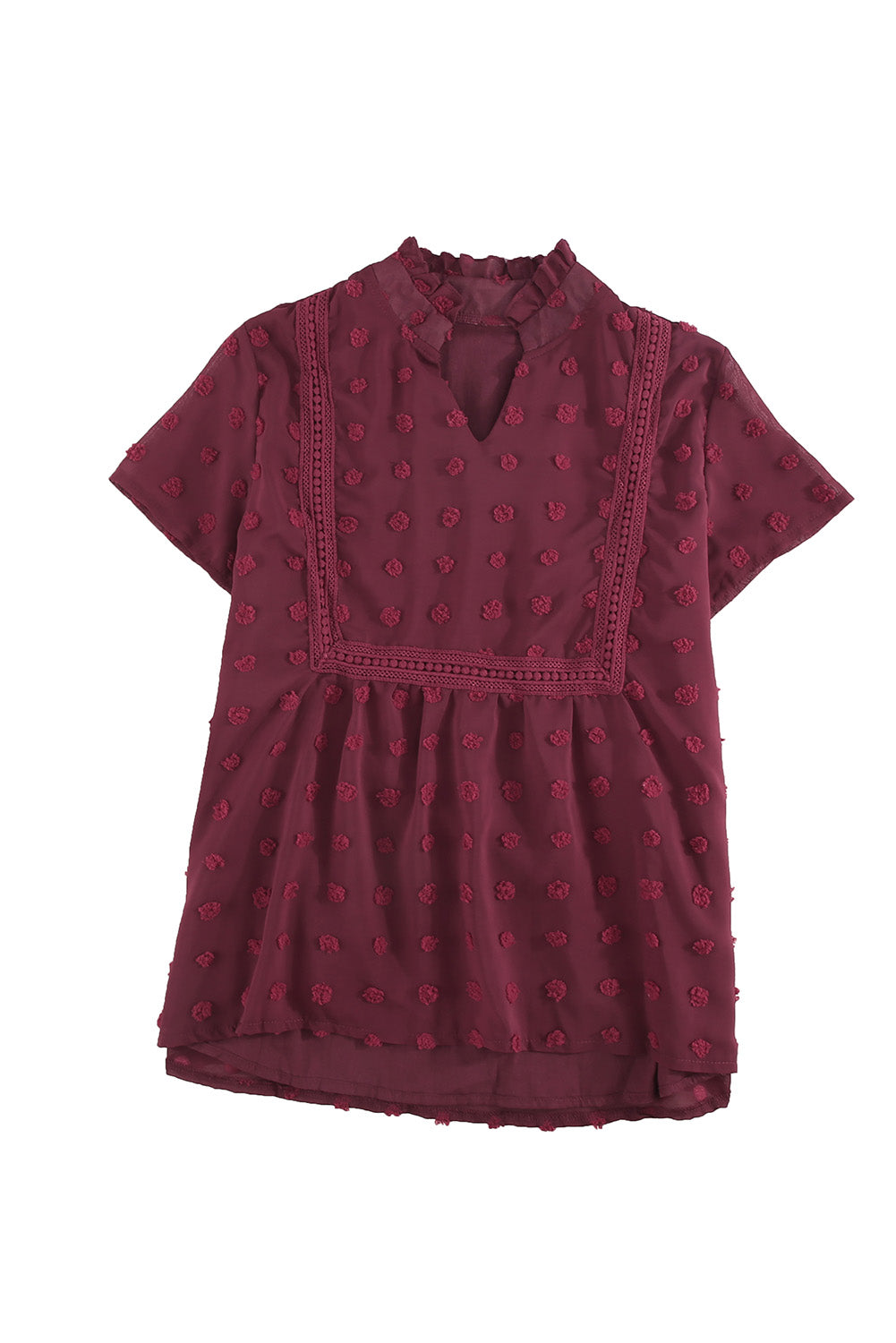 Burgundy Swiss Dot Short Sleeve Flowy Top