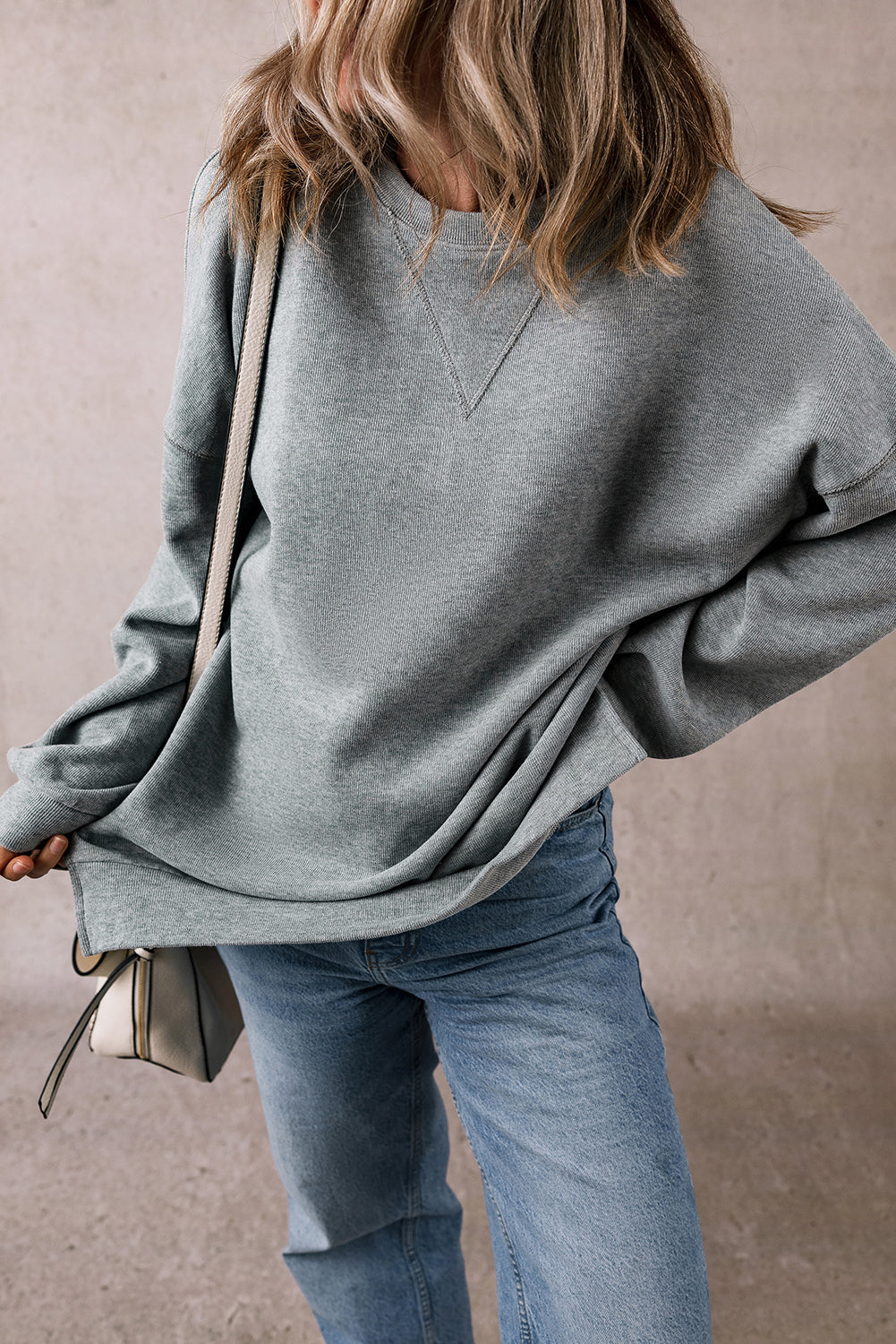 Medium Grey Side Split Drop Shoulder Oversized Sweatshirt