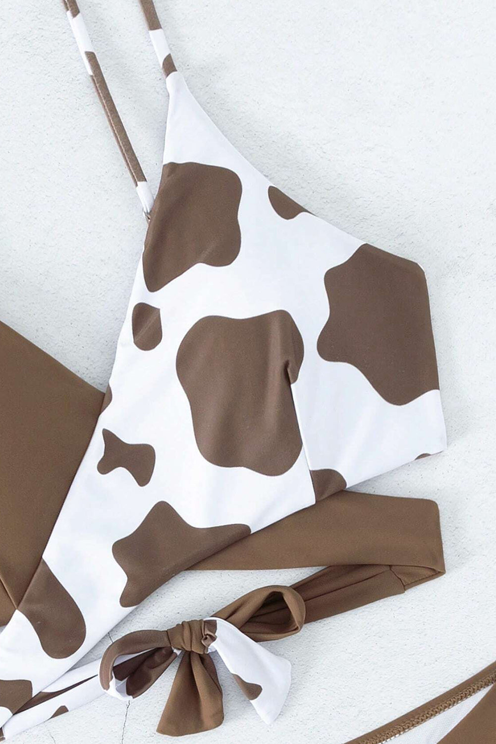 Coffee Contrast Cow Pattern Crossed Bikini