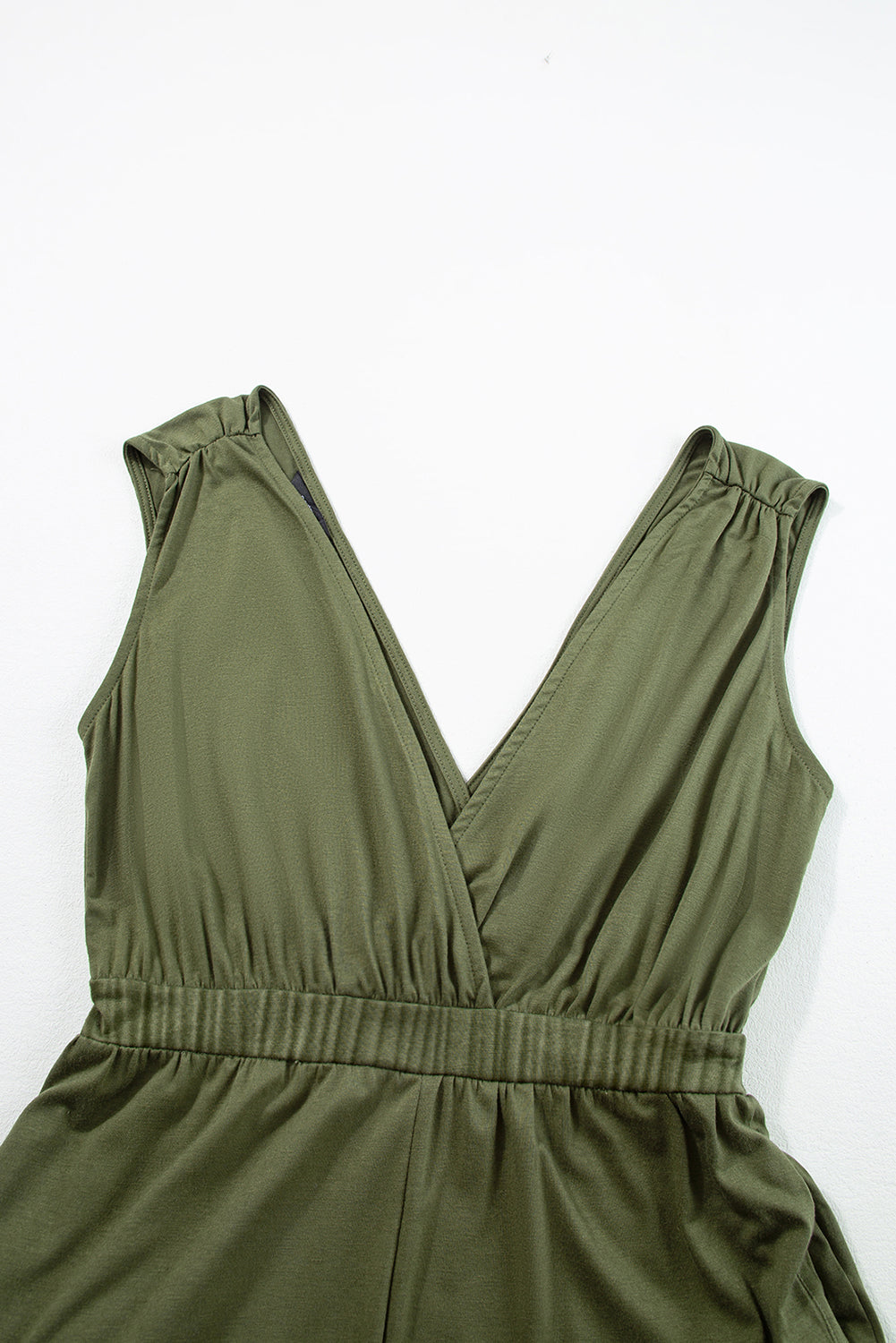 Jungle Green Deep V Pleated Crisscross Wide Leg Backless Jumpsuit