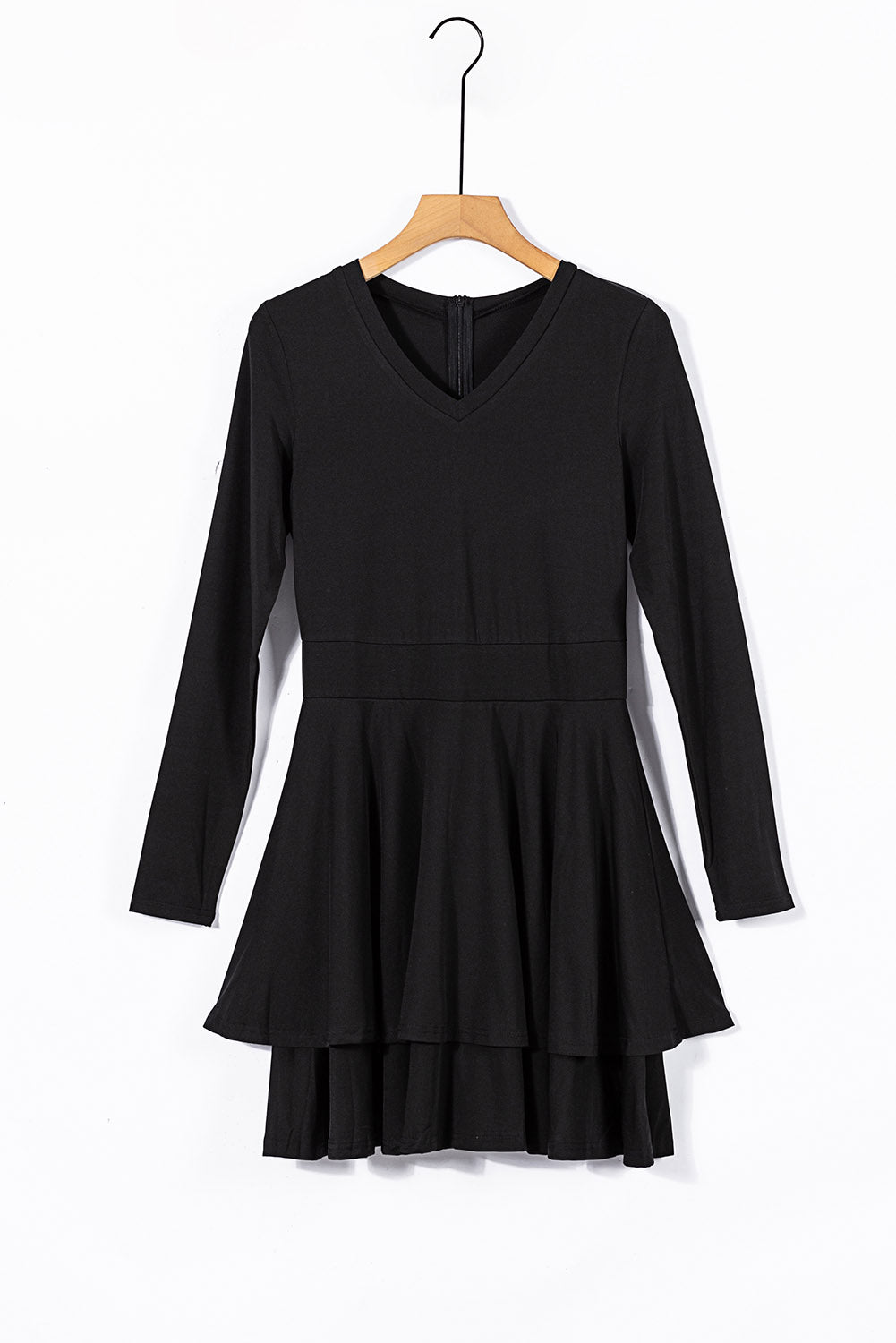 Long Sleeve V Neck Tiered Ruffle A-line Mini Dress