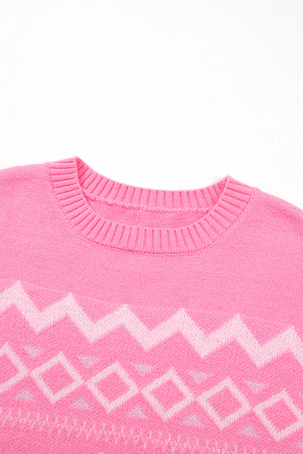 Pink Western Aztec Geometric Drop Shoulder Sweater