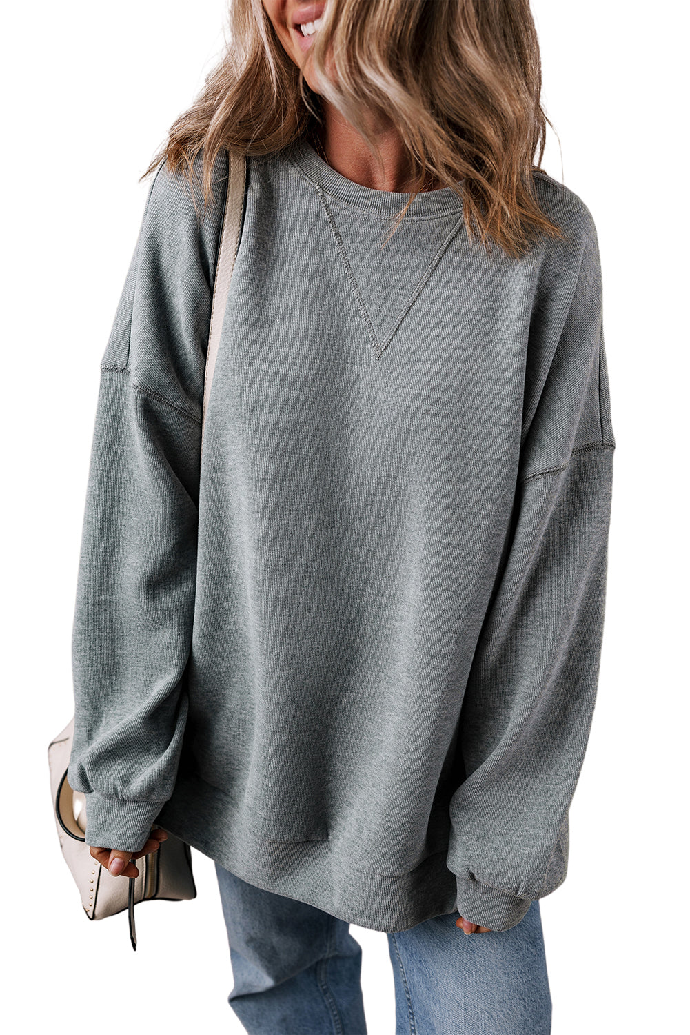 Medium Grey Side Split Drop Shoulder Oversized Sweatshirt