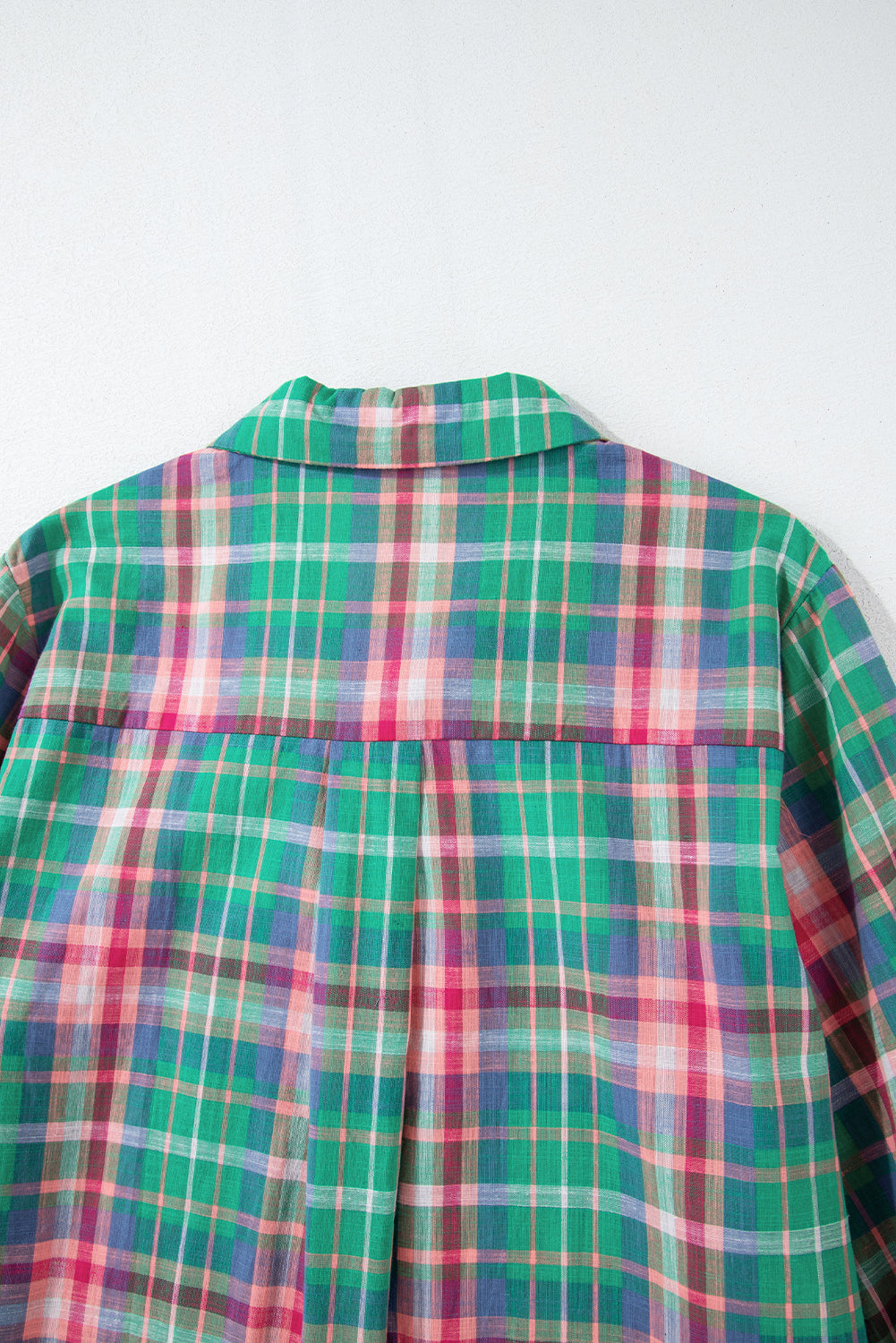 Green Checkered 3/4 Sleeve Collared Loose Fit Shirt