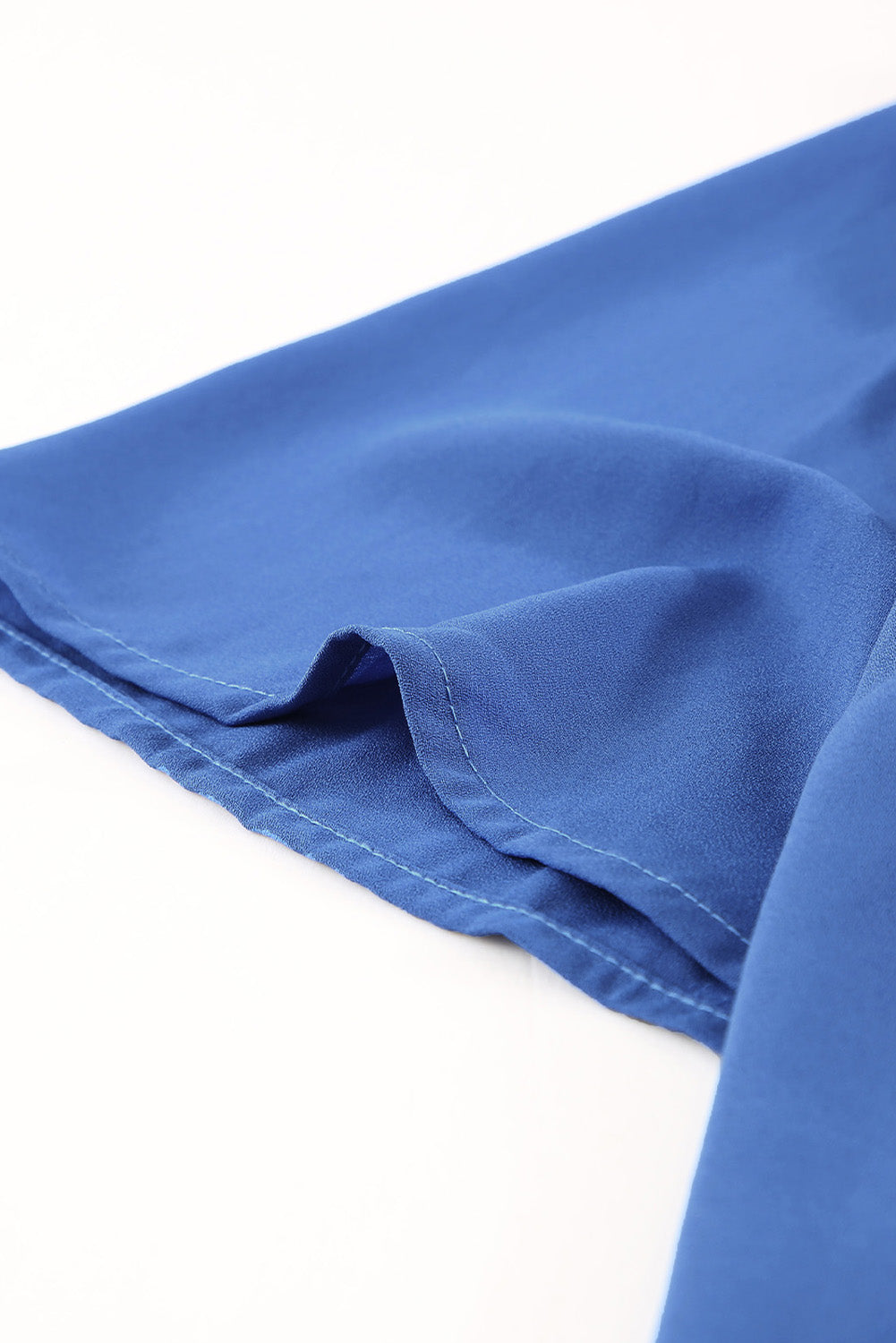 Blue Split Neck Pleated Loose Blouse