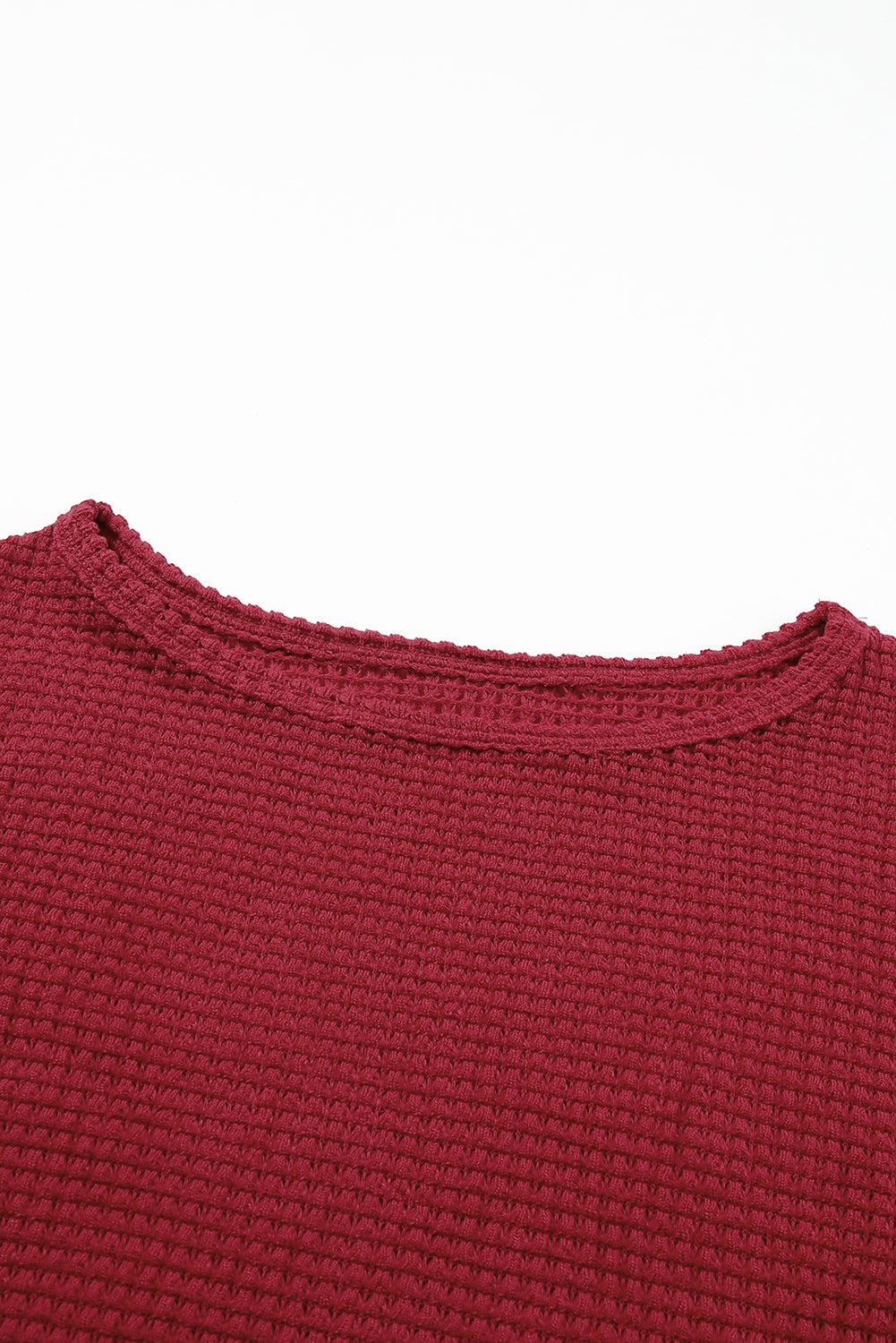 Fiery Red Waffle Knit Drop Shoulder Long Sleeve Top