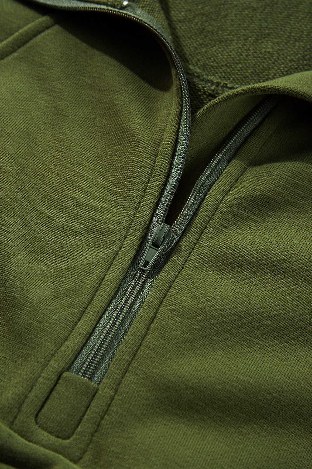 Moss Green Quarter Zip Stand Neck Kangaroo Pocket Sweatshirt