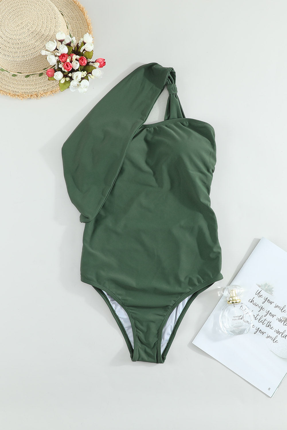 Green One-shoulder One-piece Swimwear