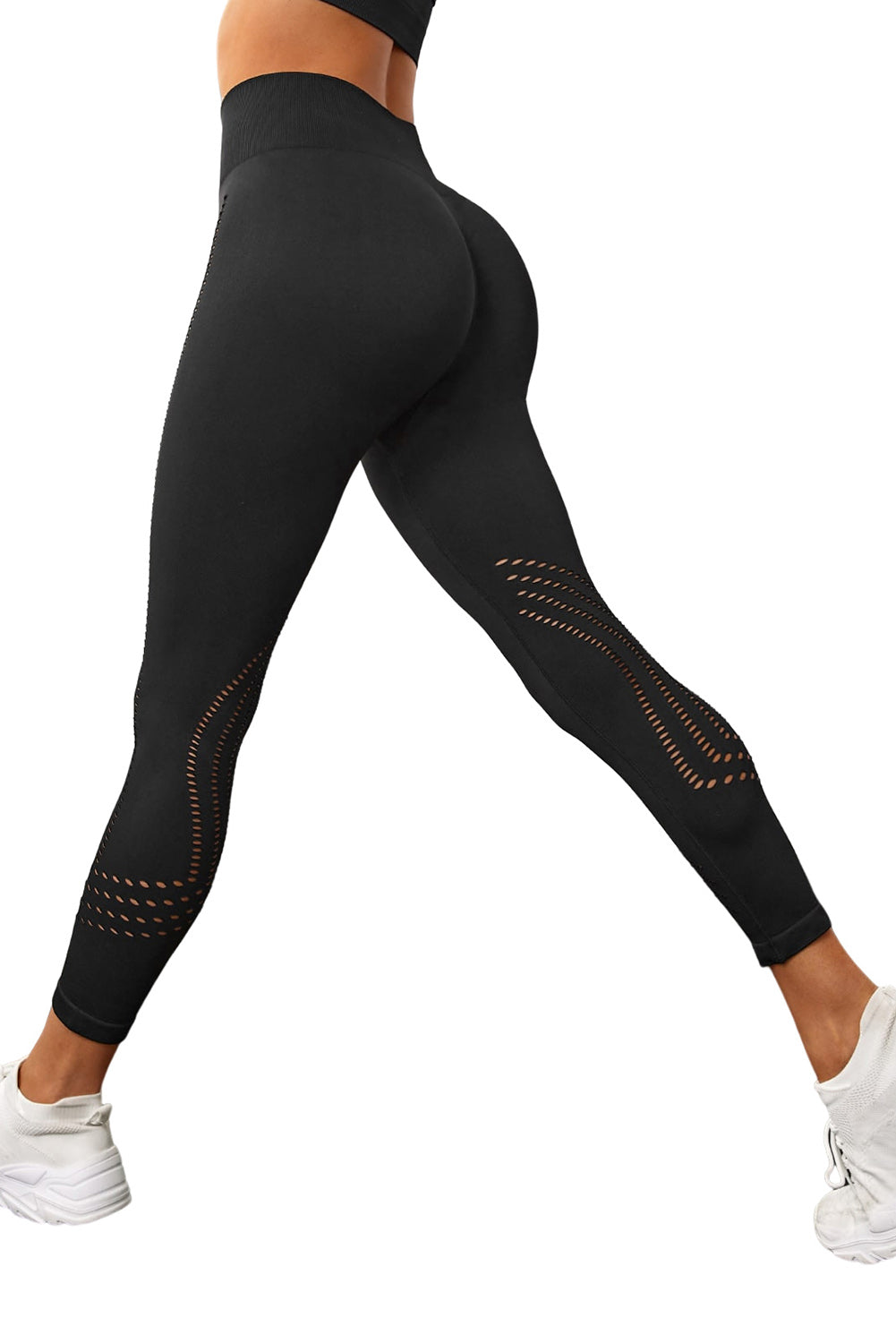 Black Hollow Out Seamless High Waist Yoga Pants