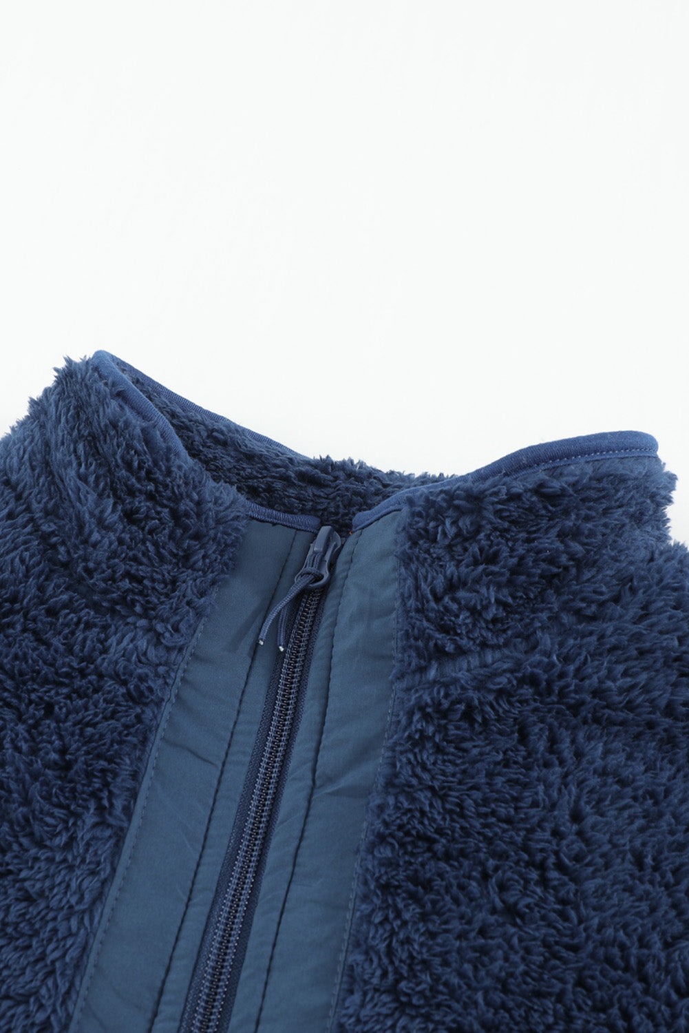 Blue Black Zip Up Sherpa Coat with Pocket