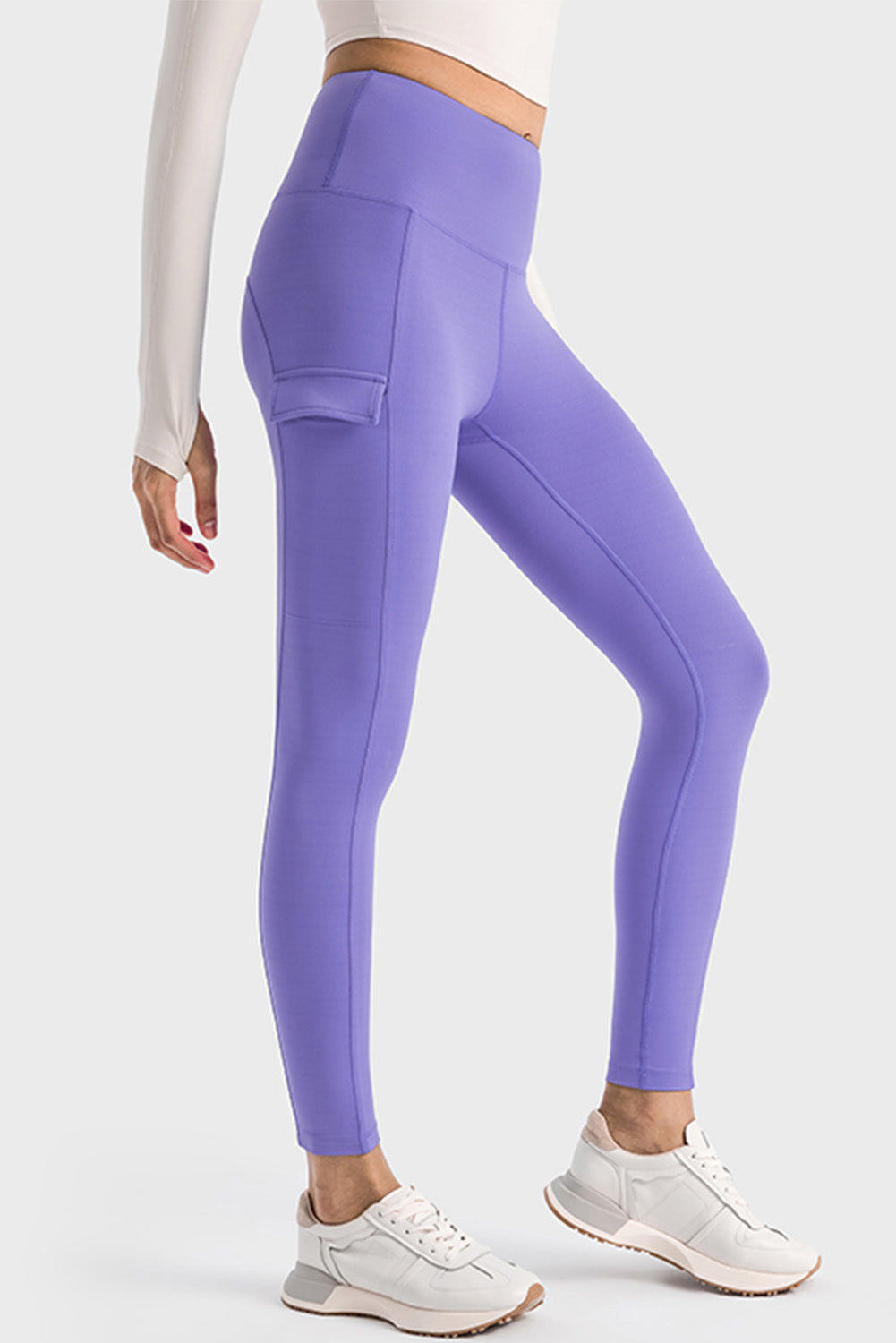 Lilac Solid Color High Waist Side Pockets Active Leggings