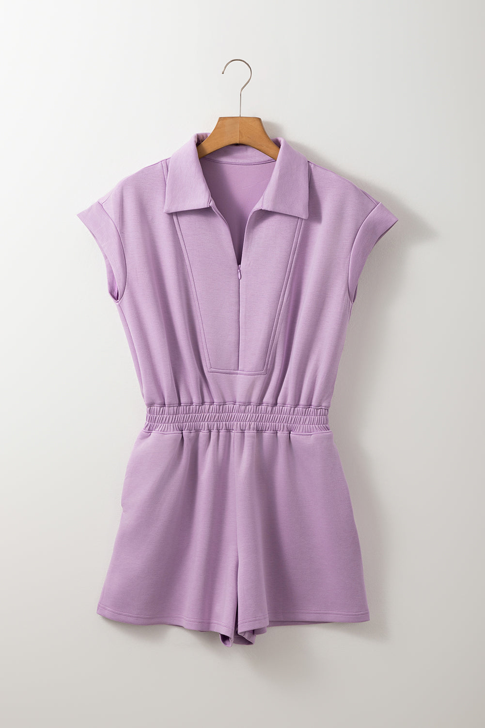 Orchid Bouquet Short Sleeve Zipper Collared Elastic High Waist Romper