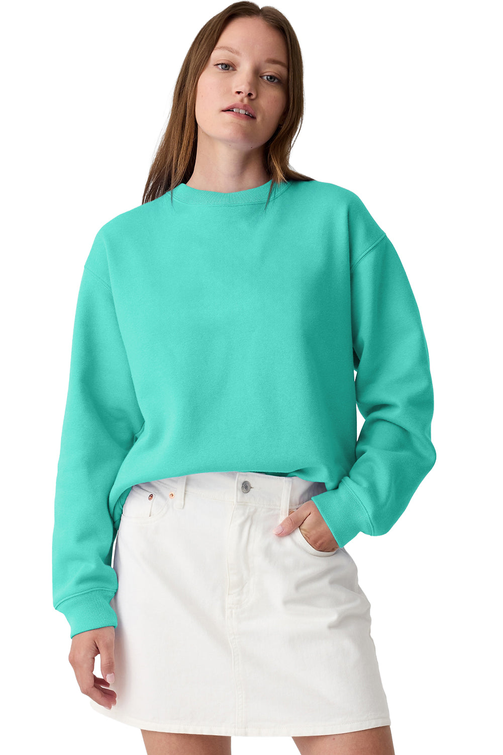 Aruba Blue Solid Fleece Lined Drop Shoulder Terry Sweatshirt