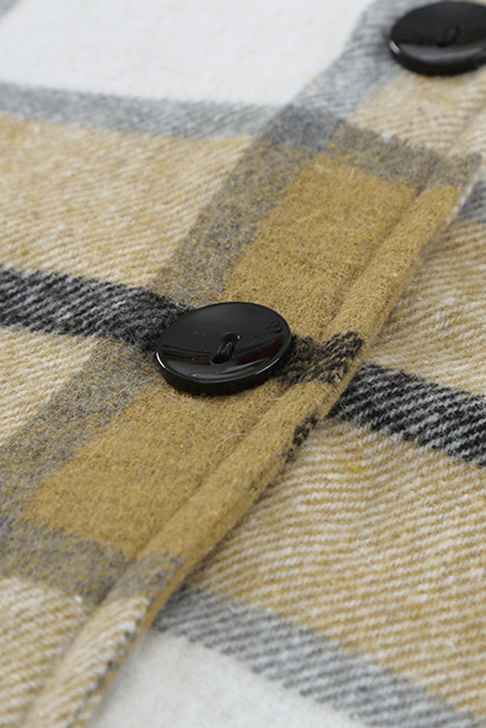 Khaki Shirt Collar Button Closure Plaid Coat