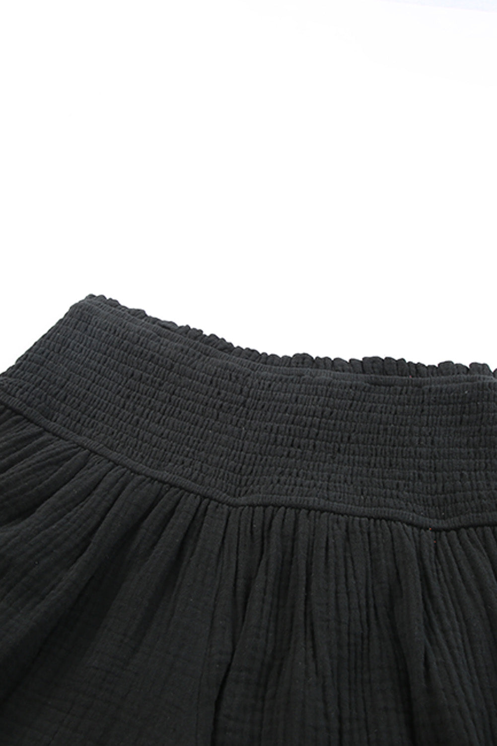 Black Smocked High Waist Ruffle Shorts