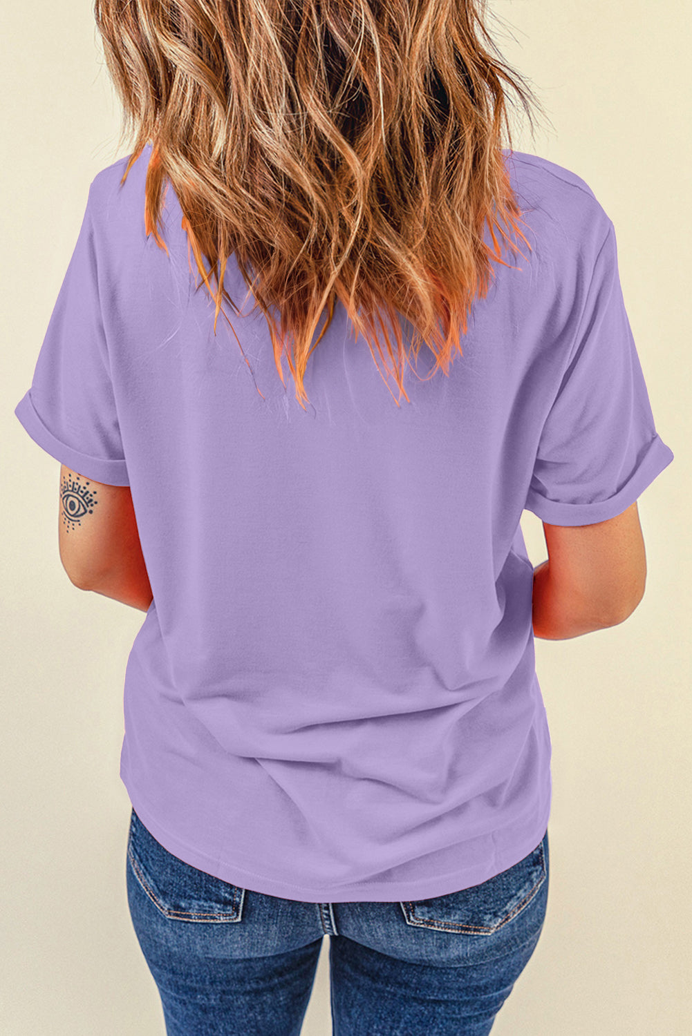 Wisteria Casual Plain Crew Neck Tee