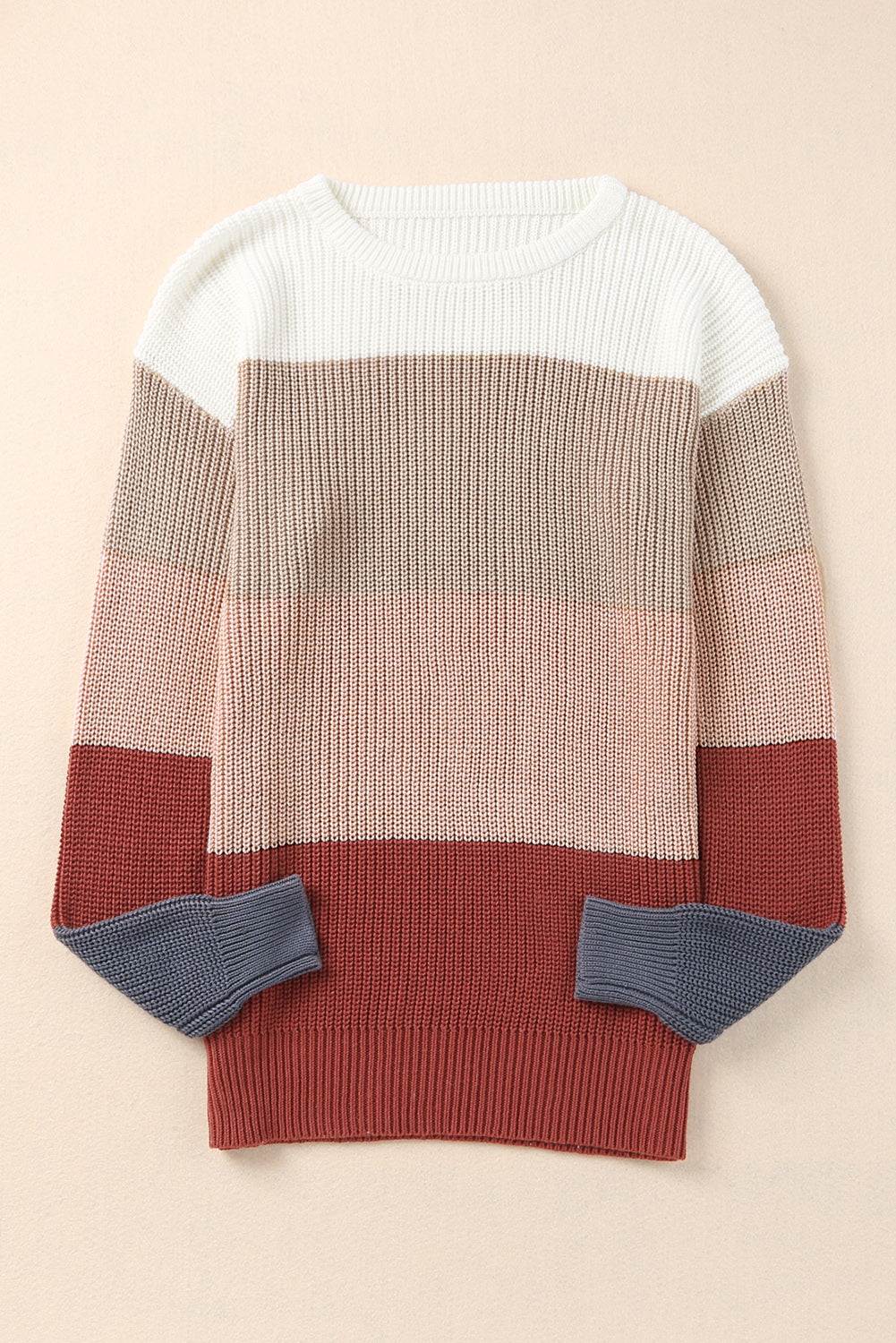 Khaki Color Block Knitted O-neck Pullover Sweater