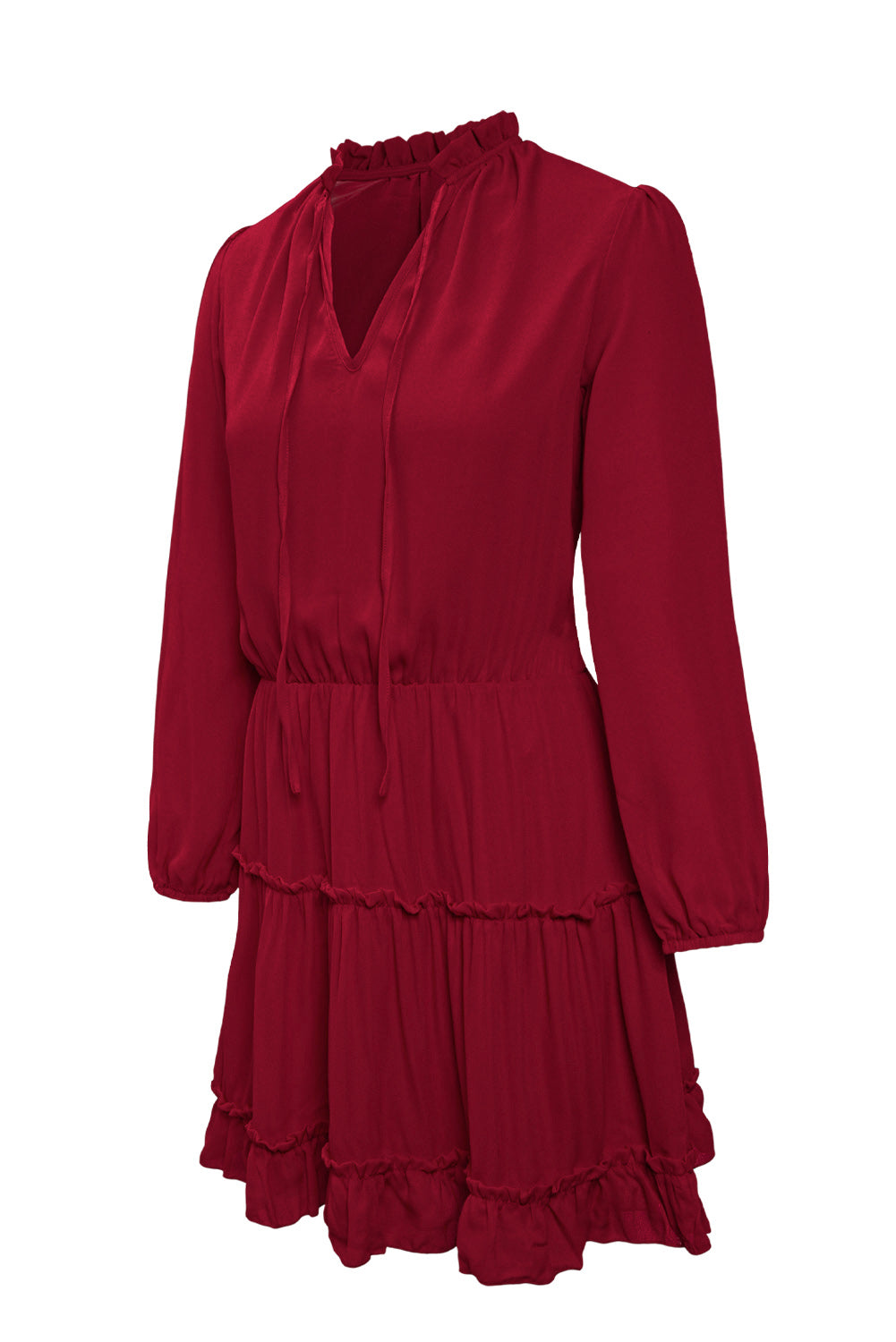 V Neck Long Sleeve Ruffle Tiered Mini Dress