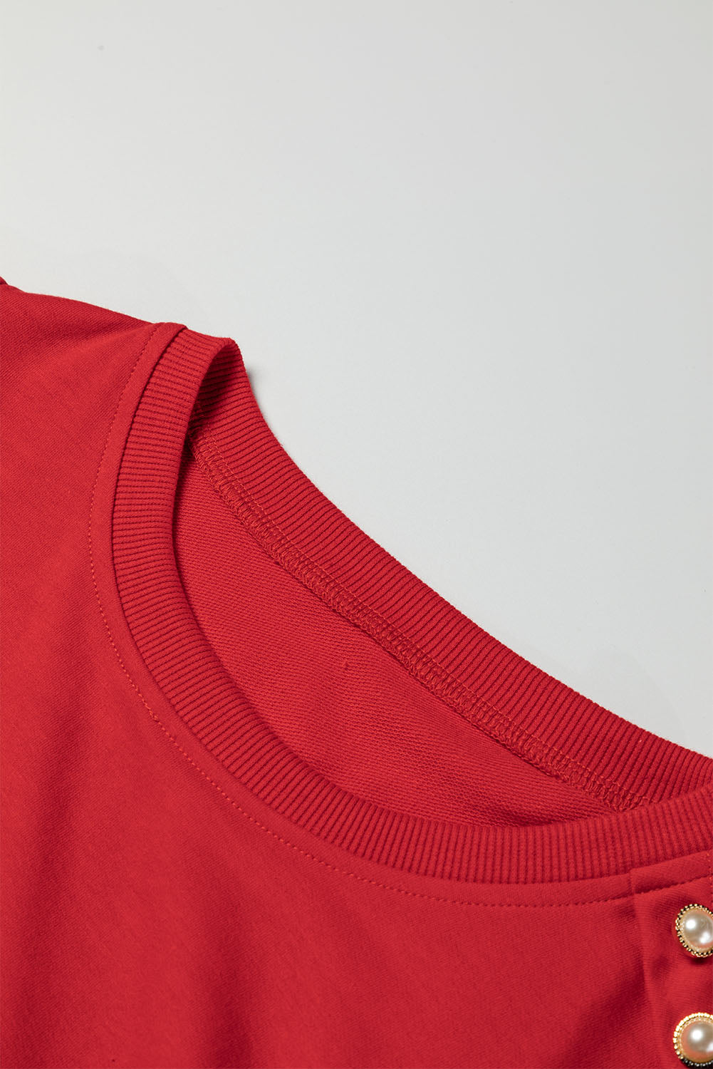 Fiery Red Button Tab Detail Long Sleeve Top