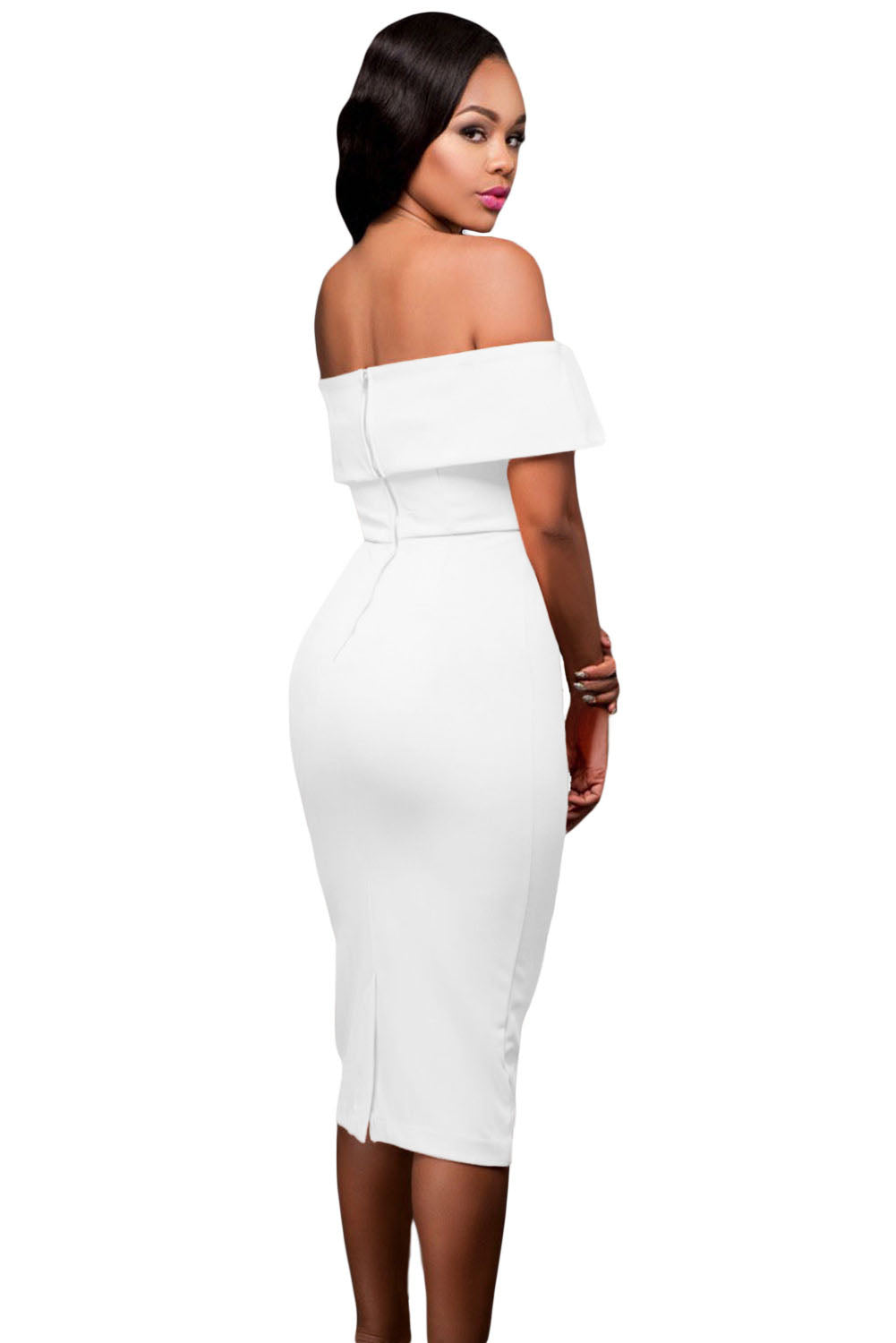 White Off-the-shoulder Midi Dress