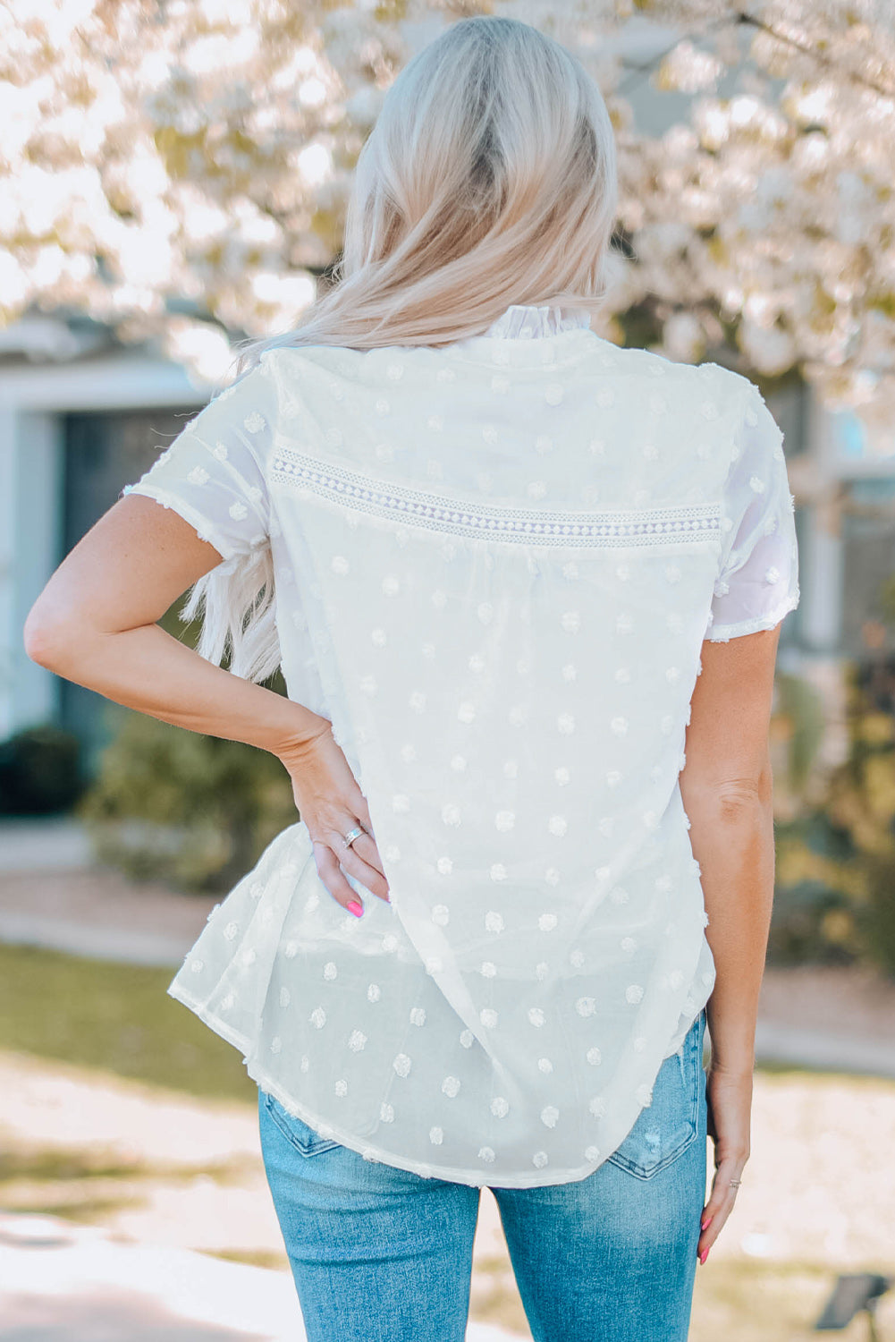 White Swiss Dot Short Sleeve Flowy Top