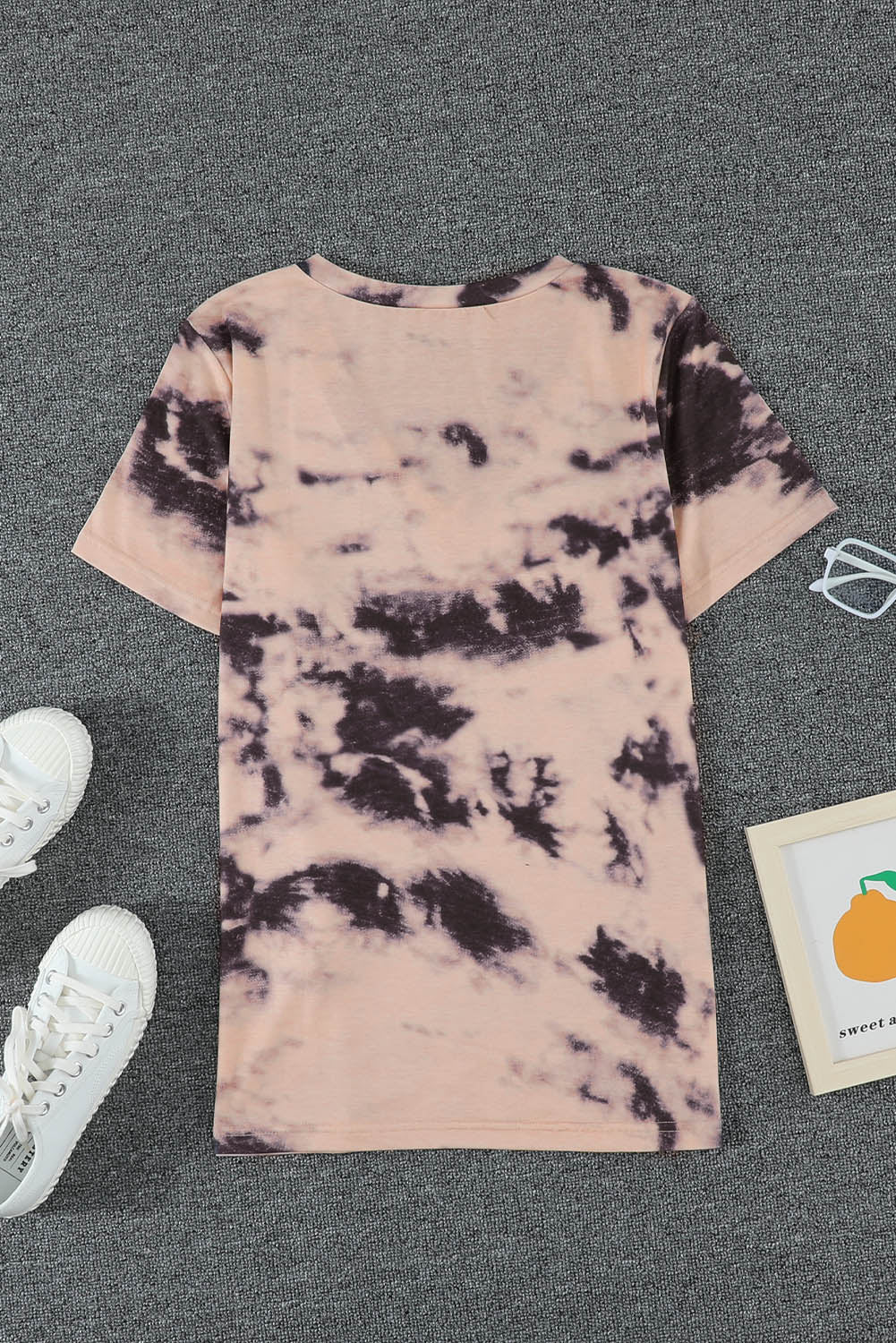 Pink Tie-dye V Neck T-shirt