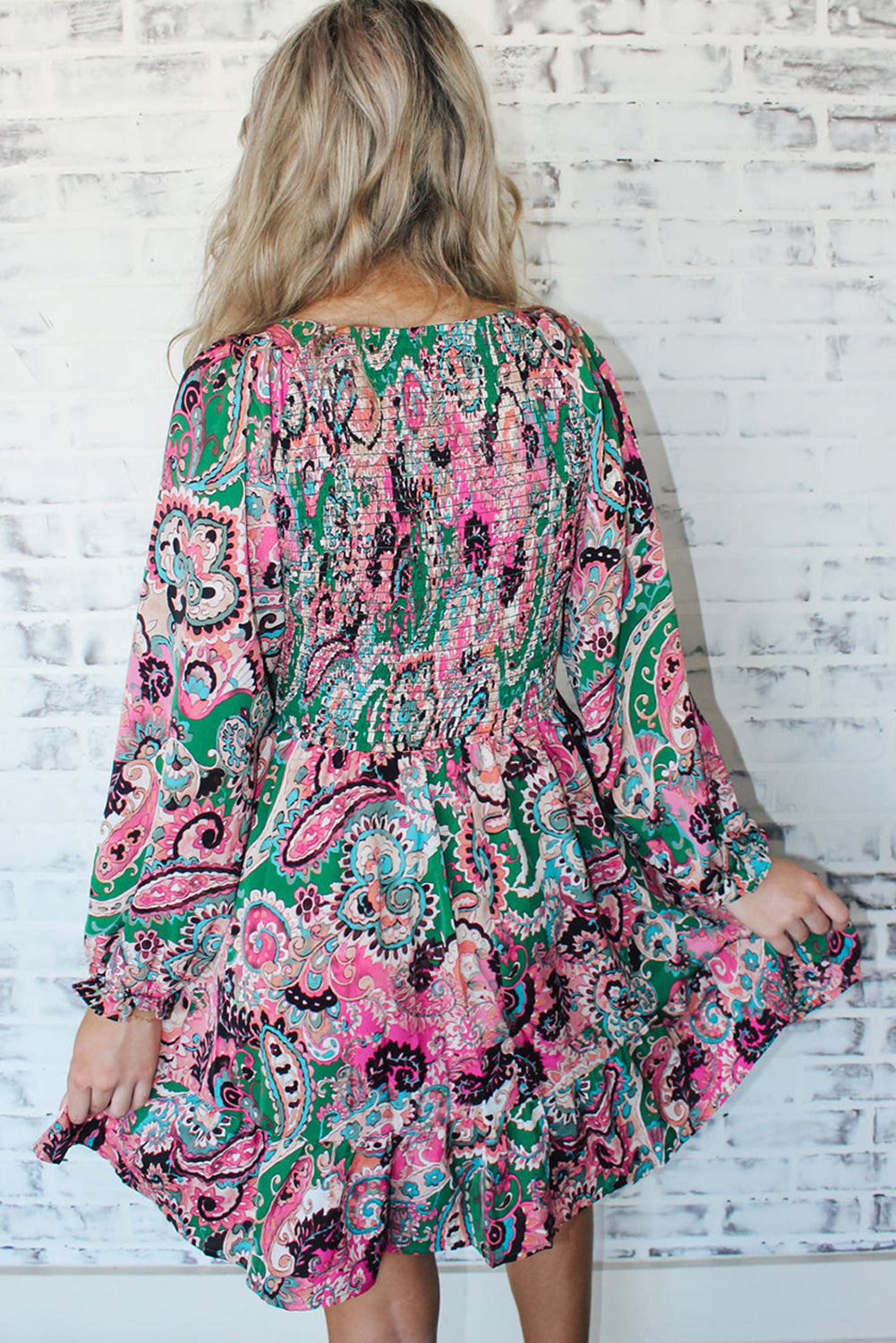 Boho Paisley Print Ruffle Hem Dress