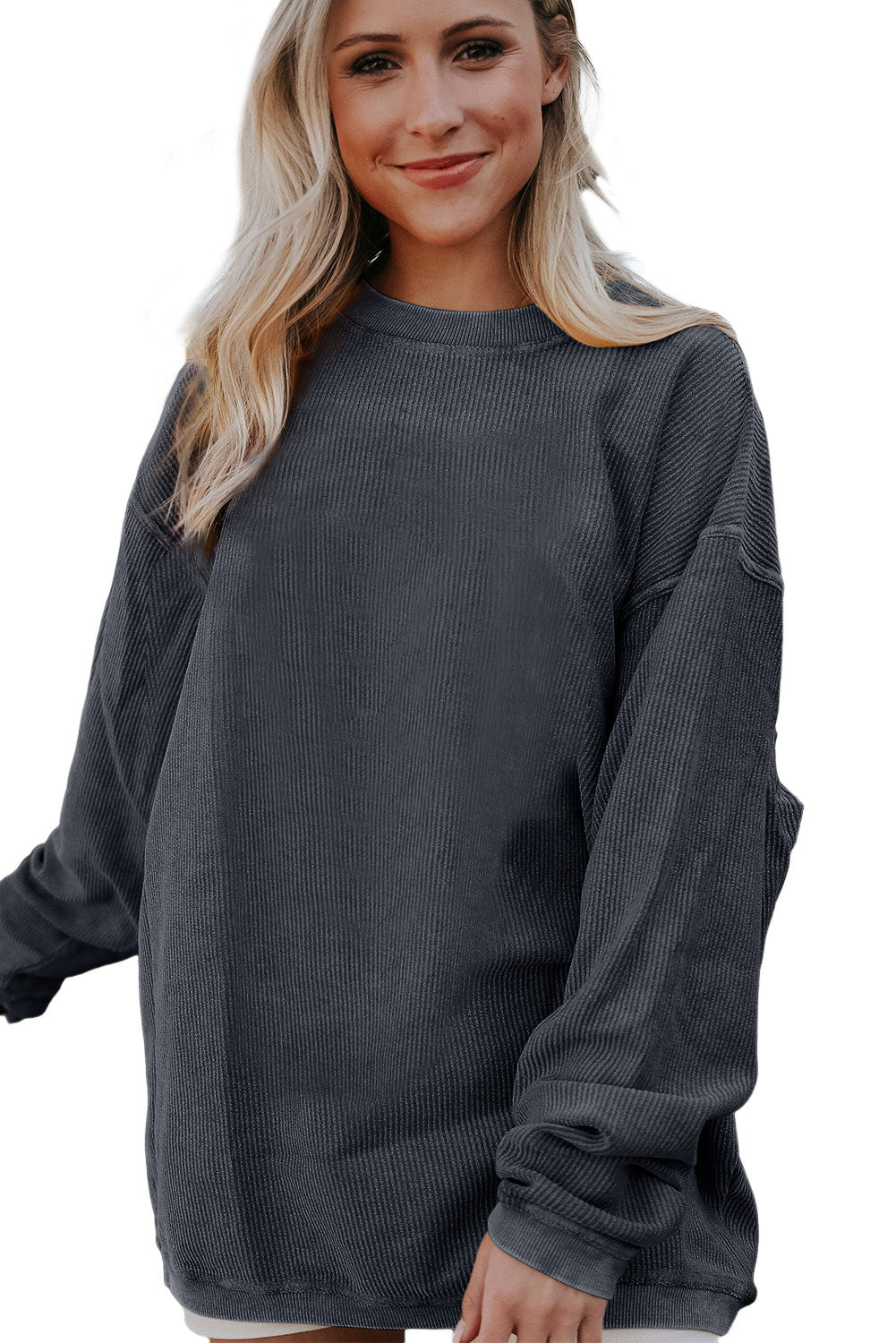 Dark Grey Ribbed Corded Oversized Sweatshirt