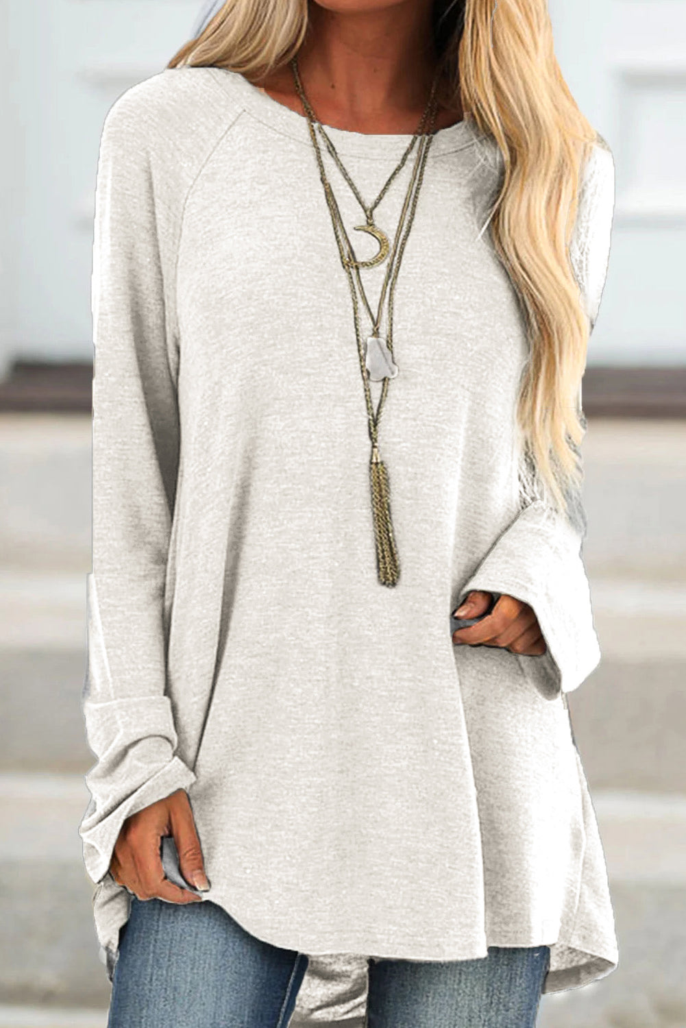 White Knit Tunic Top