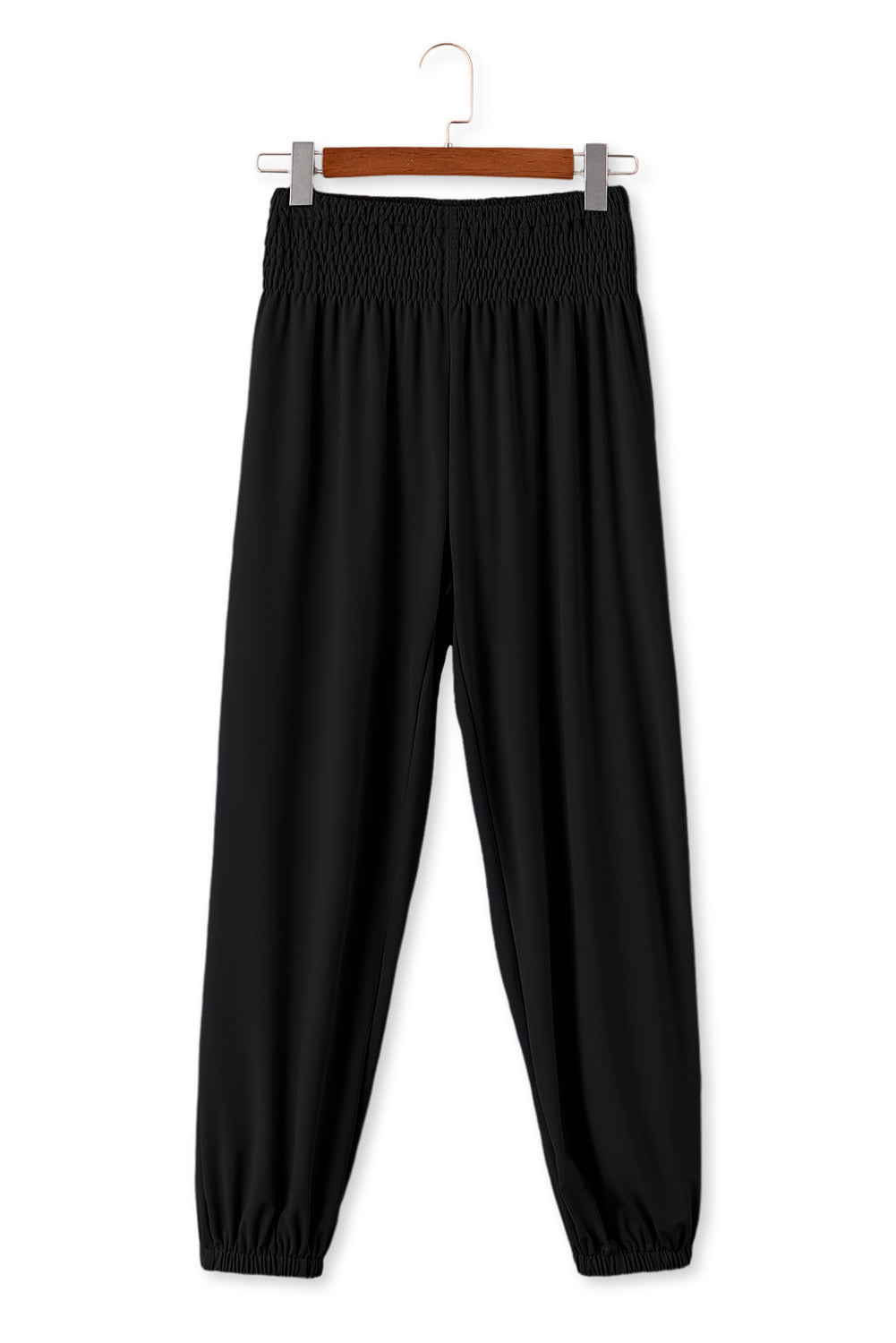 Black Smocked High Waist Joggers