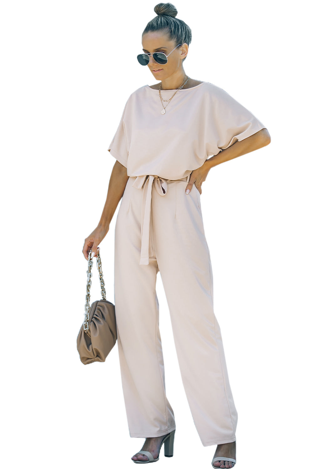 Apricot Oh So Glam Belted Wide Leg Jumpsuit