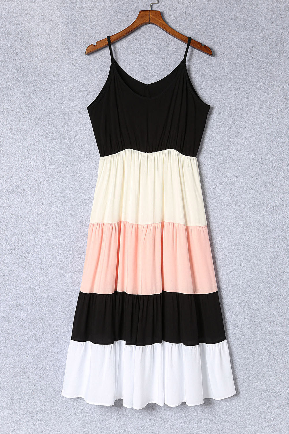 Black Color Block Sleeveless V Neck Long Dress