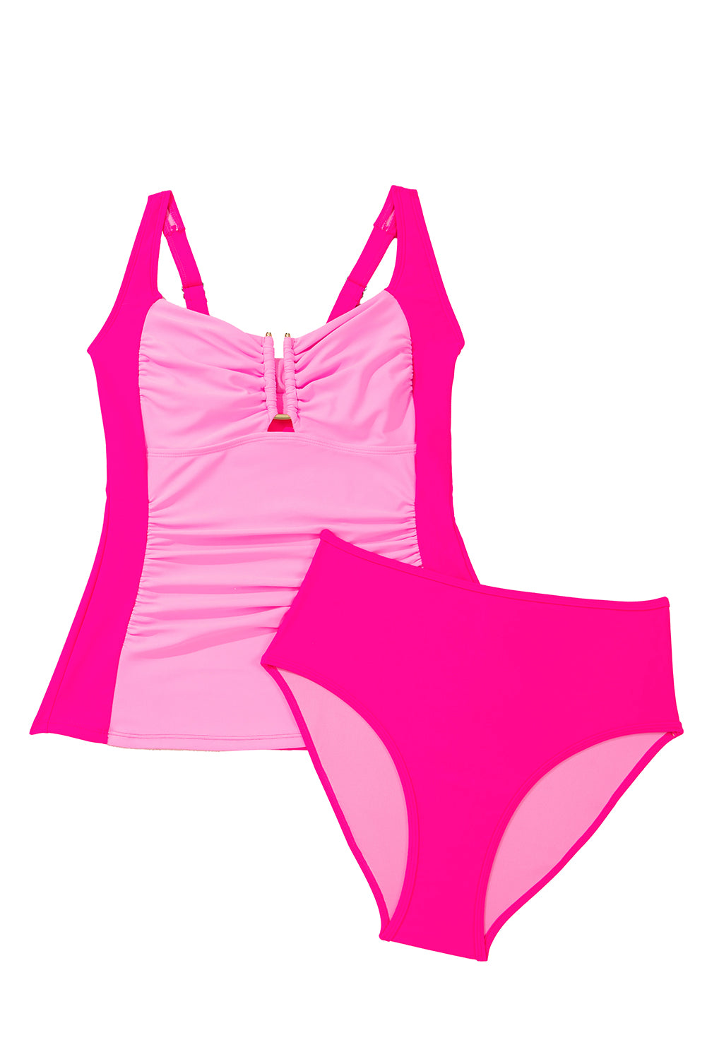 Bonbon Ruched Tummy Control Tankini 2pcs Swimsuit