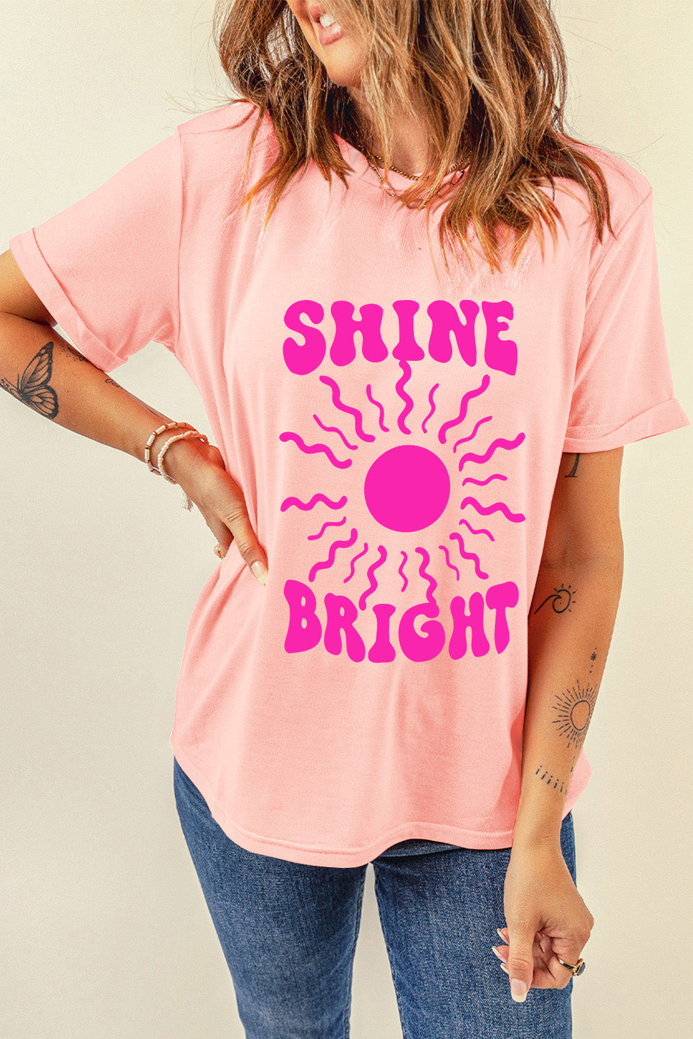 Pink SHINE BRIGHT Graphic Casual Tee